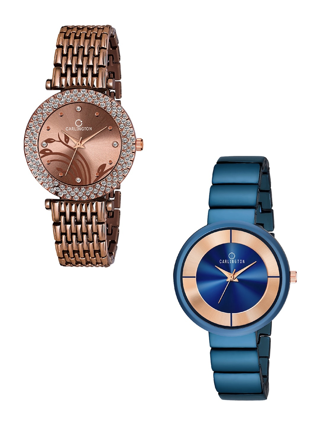 

CARLINGTON Women Set of 2 Multicoloured Analogue Watch Combo 105 Brown and 114 Blue, Multi