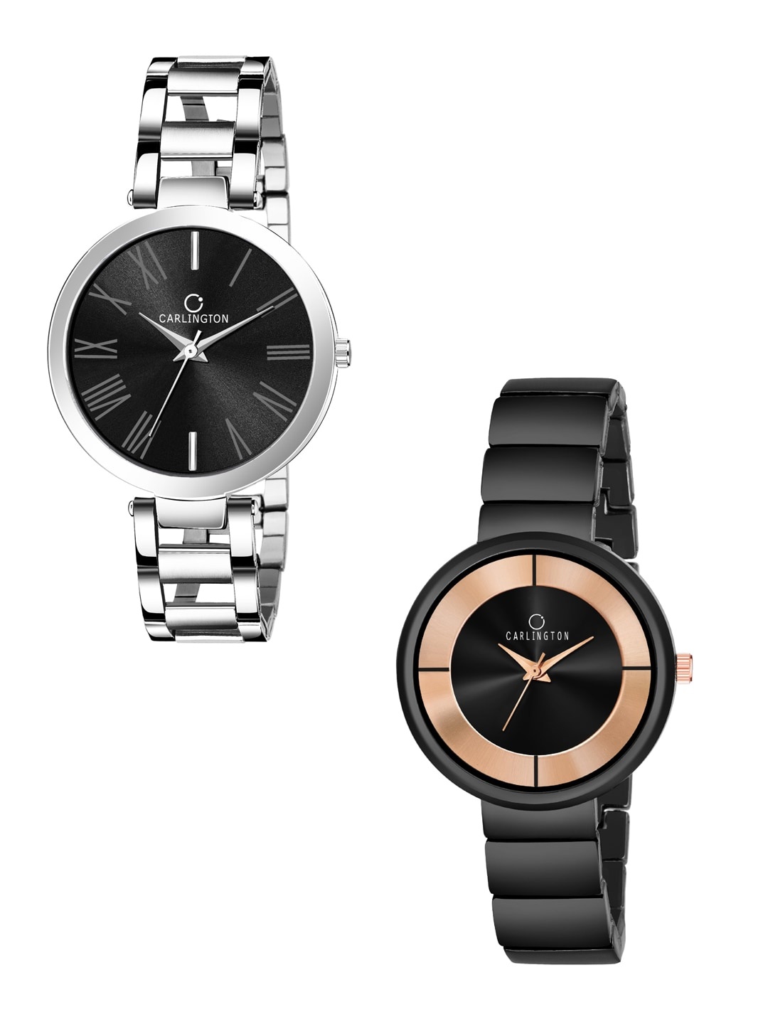 

CARLINGTON Pack of 2 Women Multicoloured Analogue Watch Combo 112 Black and 114 Black, Multi