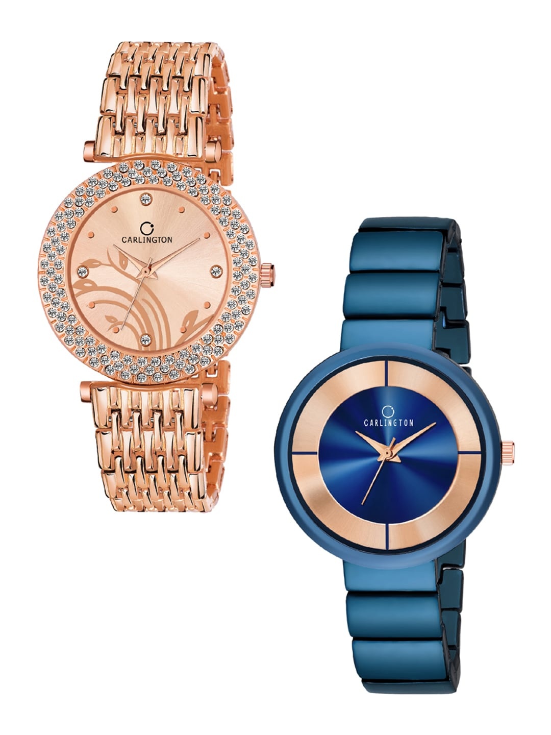 

CARLINGTON Women Pack Of 2 Analogue Watches Combo 105 RoseGold and 114 Blue, Rose gold