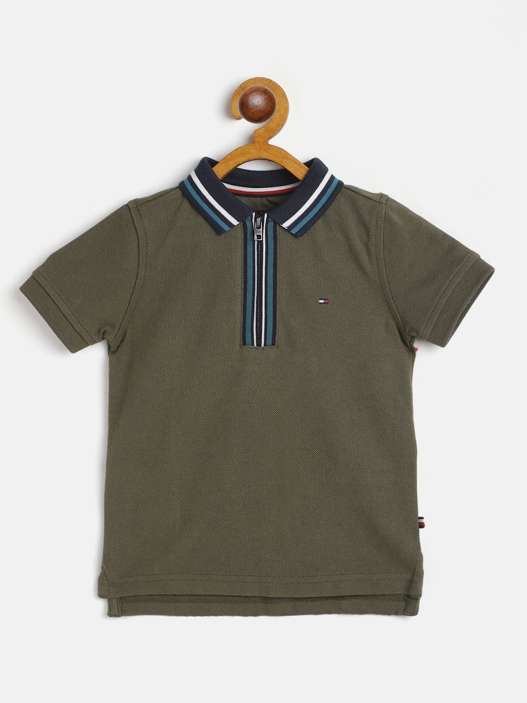 

Tommy Hilfiger Boys Olive Green Solid Cotton Polo Collar T-shirt