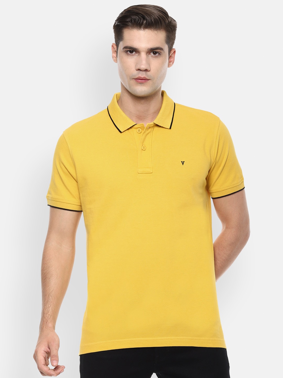 

Van Heusen Sport Men Yellow Solid Polo Collar Pure Cotton T-shirt