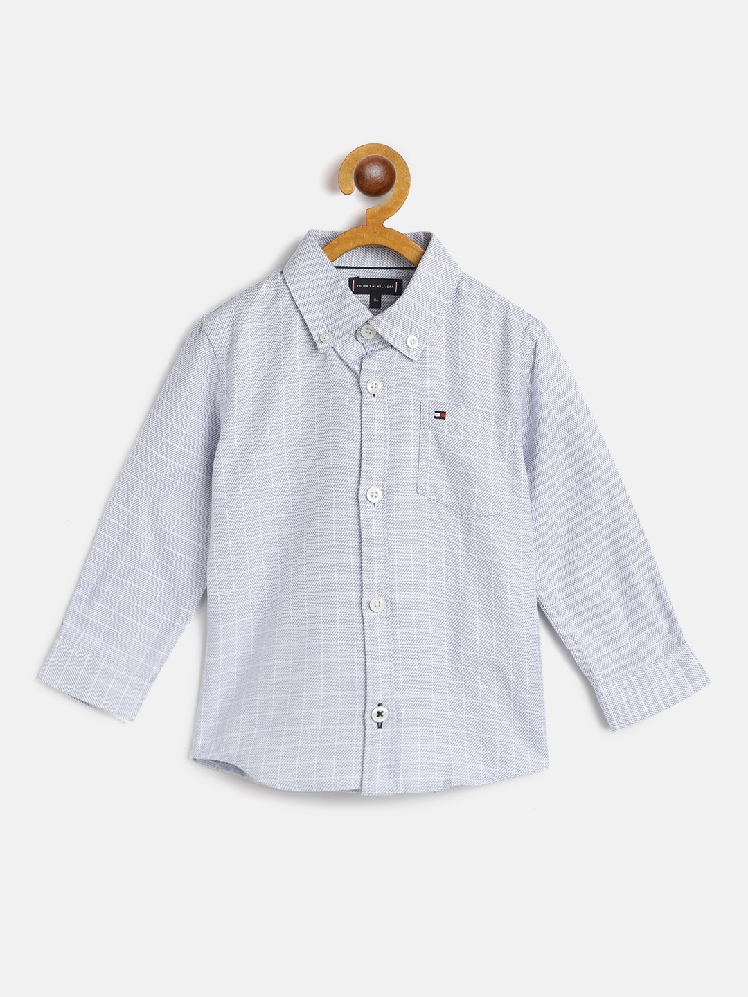 

Tommy Hilfiger Boys White & Navy Blue Regular Fit Self-Checked Pure Cotton Casual Shirt