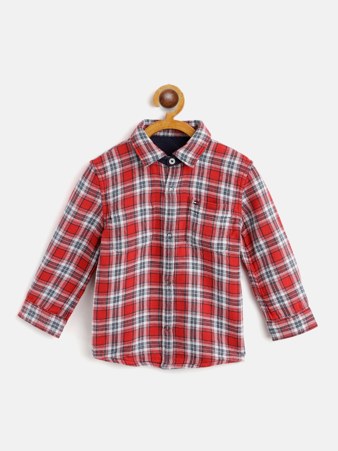 

Tommy Hilfiger Boys Red & White Regular Fit Checked Pure Cotton Casual Shirt