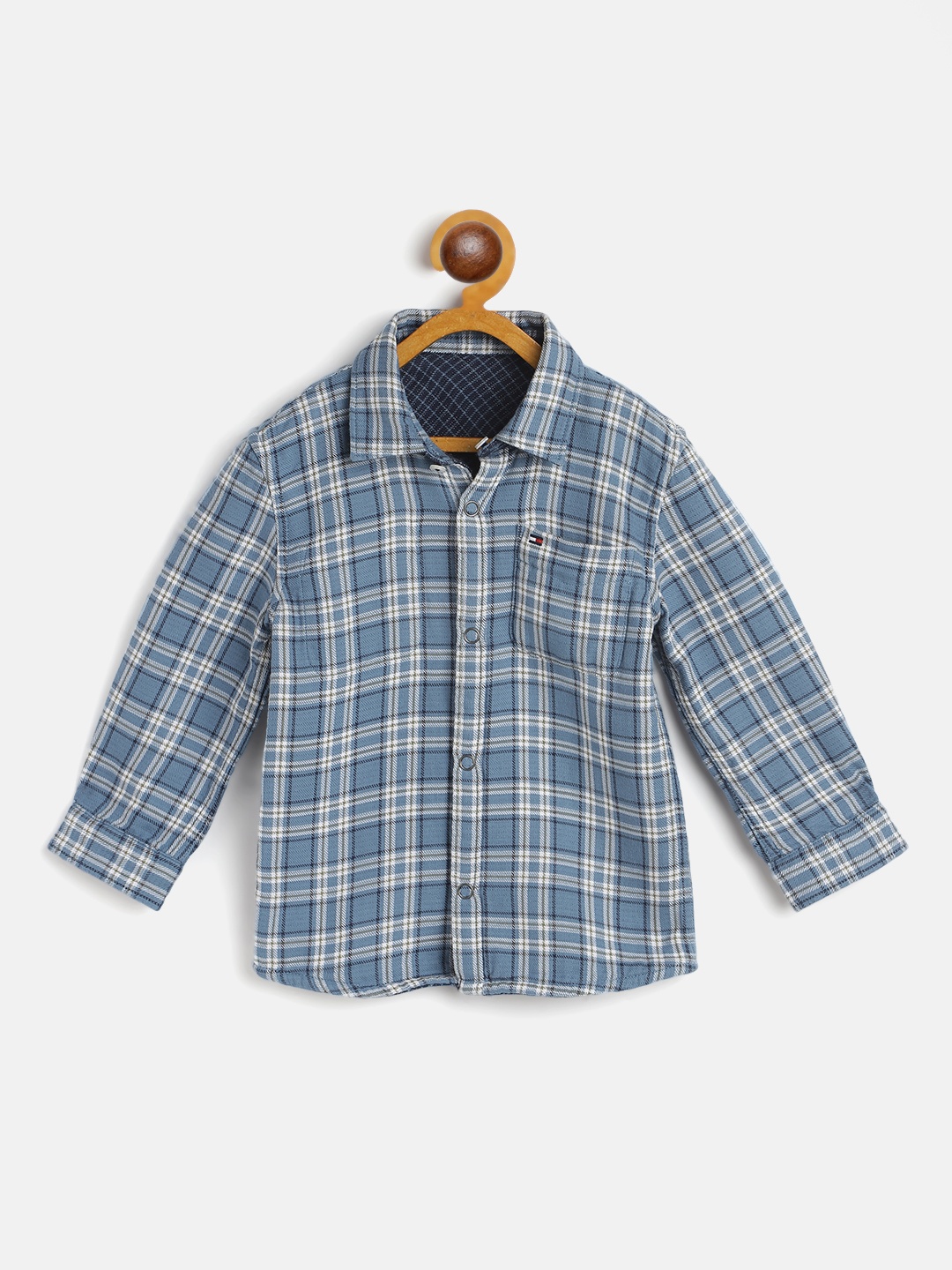

Tommy Hilfiger Boys Blue & White Cotton Regular Fit Checked Casual Shirt