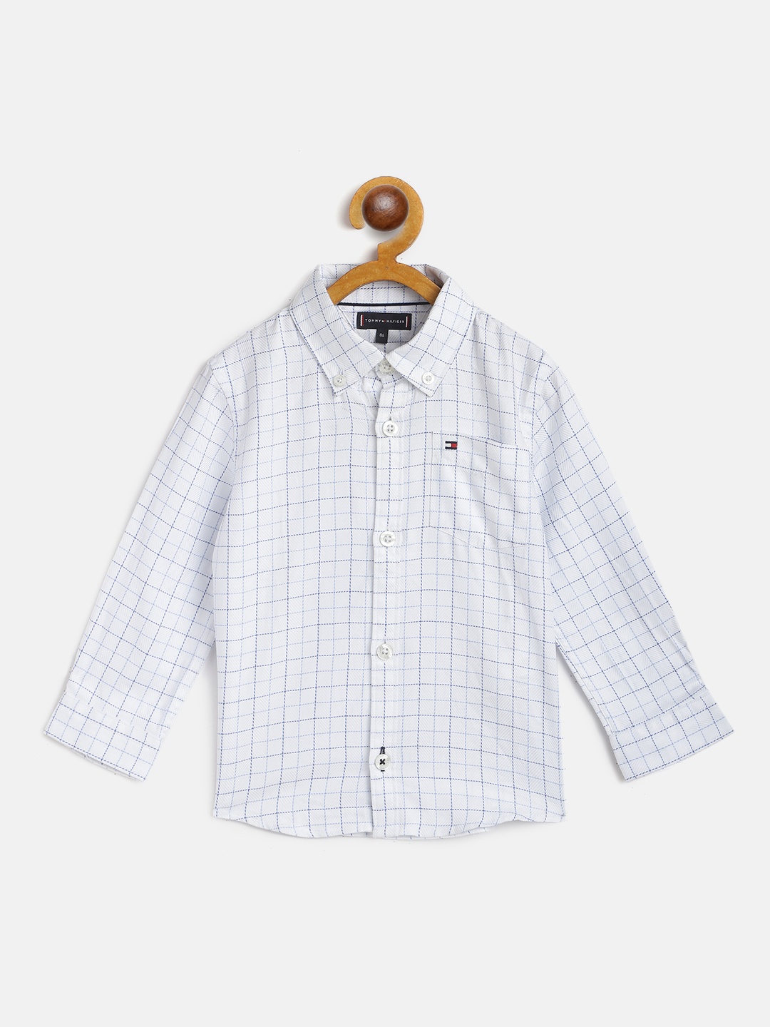 

Tommy Hilfiger Boys White & Blue Regular Fit Checked Pure Cotton Casual Shirt