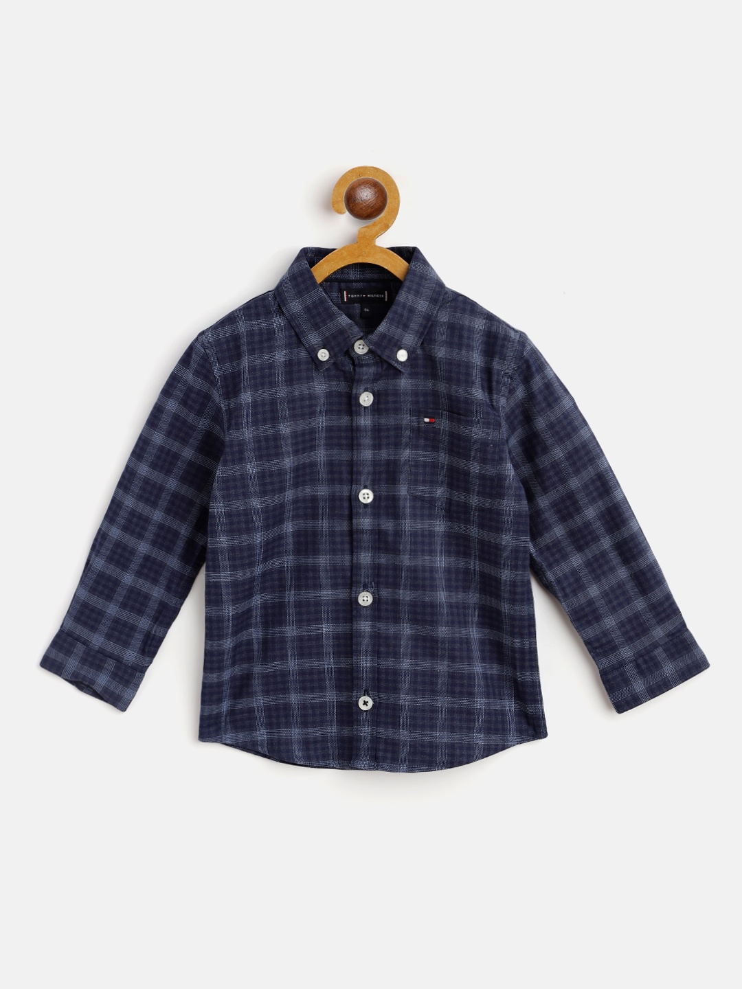 

Tommy Hilfiger Boys Navy Blue Pure Cotton Regular Fit Checked Casual Shirt