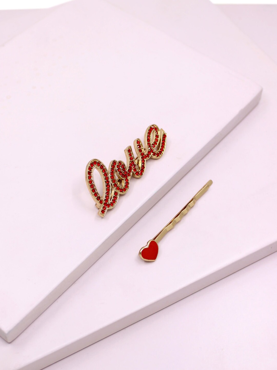 

Runway Ritual Girls Gold-Toned & Red Set of 2 Embellished Bobby Pins