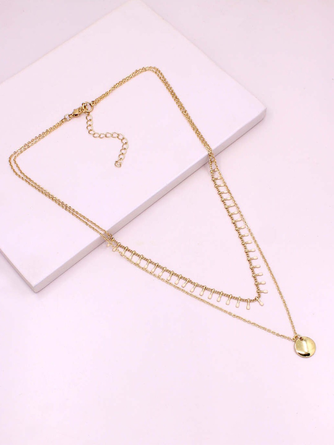 

Runway Ritual Gold-Toned & Pink Metal Gold-Plated Layered Necklace