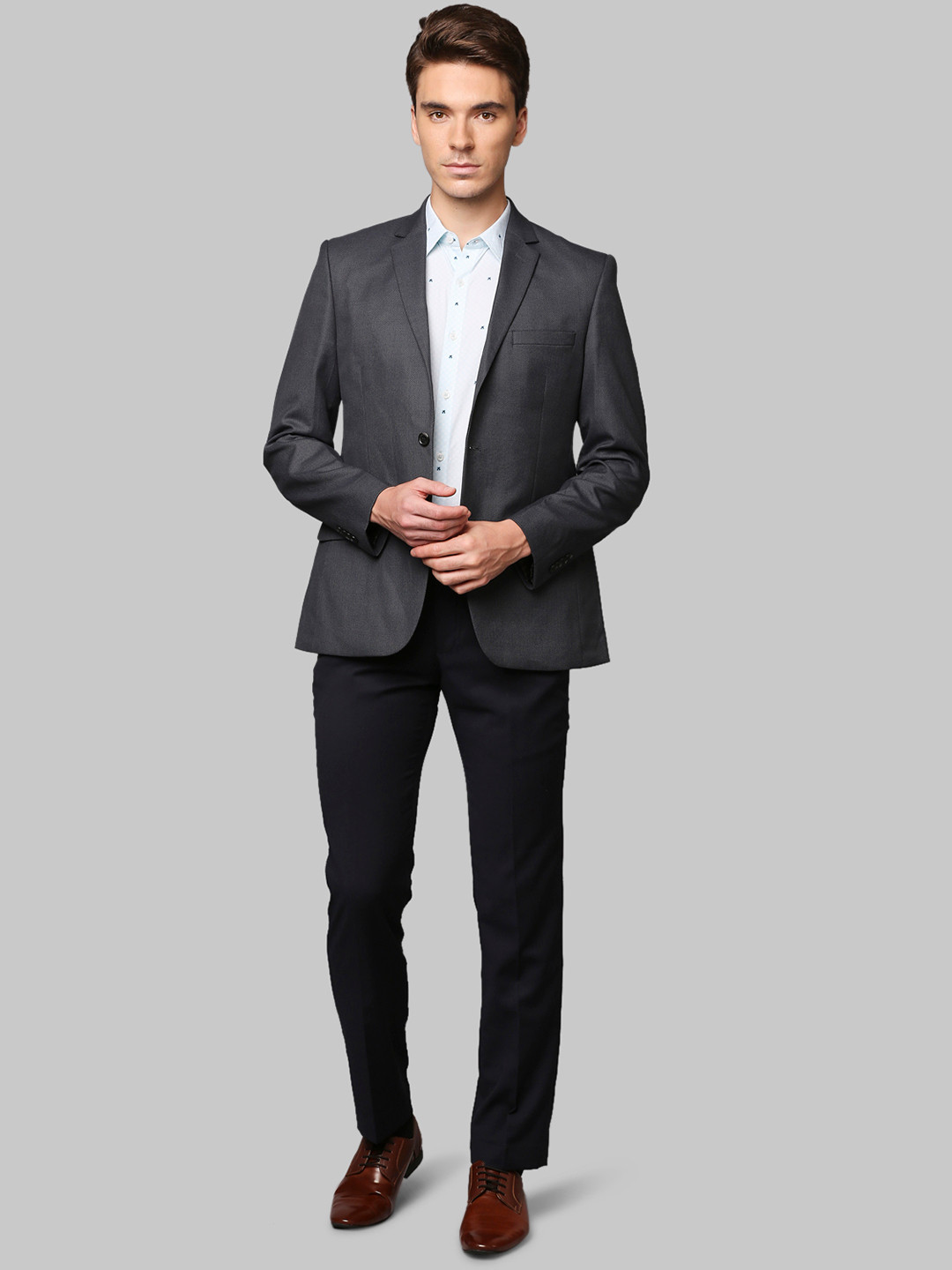 

Park Avenue Men Grey Self-designed Single Breasted Slim Fit Blazer