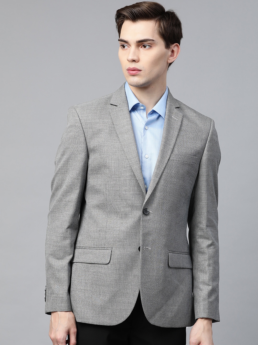 

Park Avenue Men Grey Slim Fit Woven Design Formal Blazer