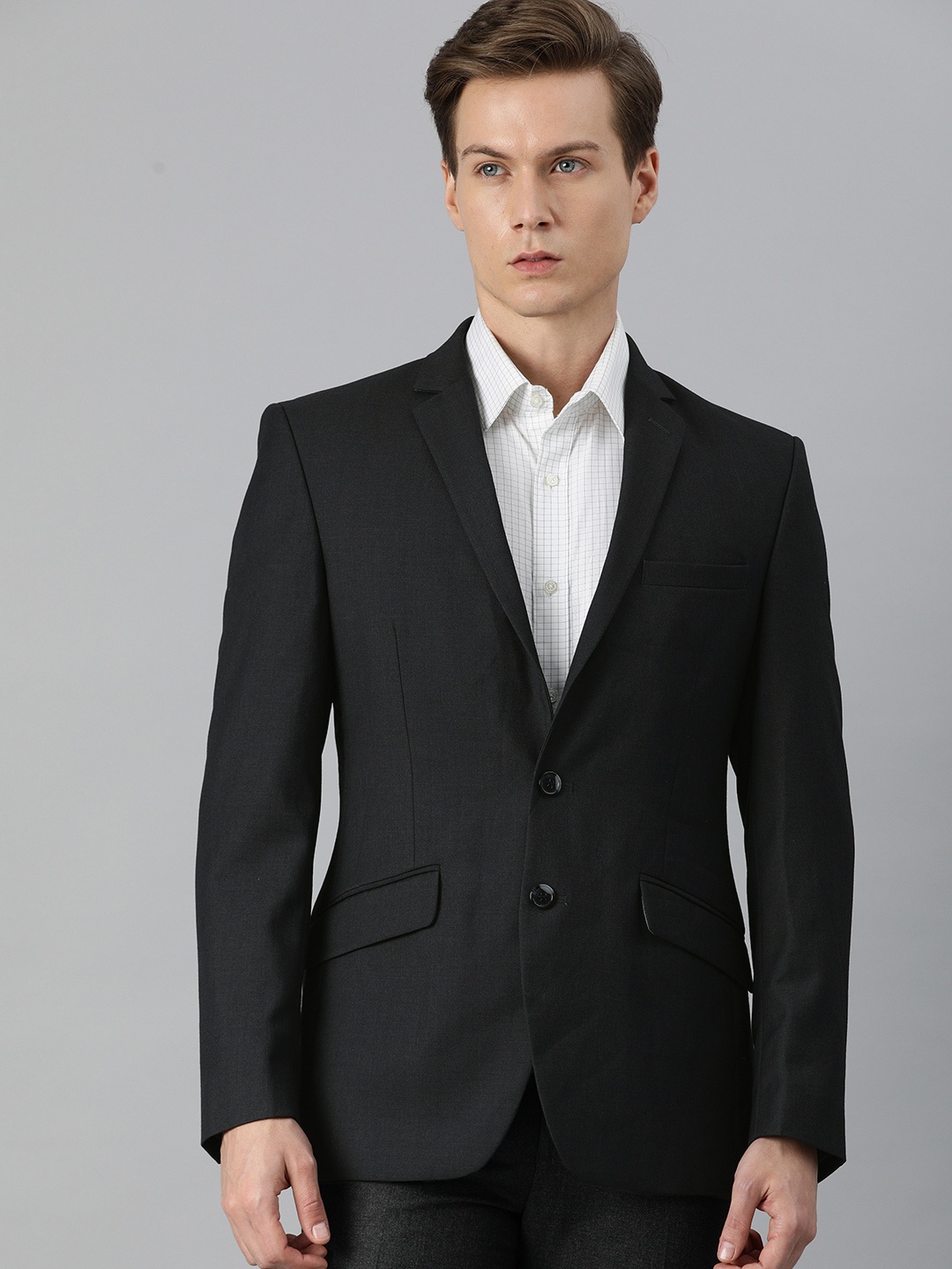 

Park Avenue Men Black Single Breasted Super Slim Fit Blazer