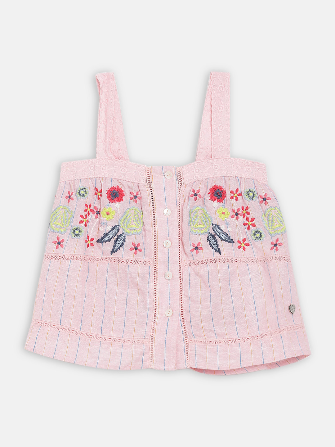 

Blue Giraffe Pink & Blue Floral Embroidered A-Line Top