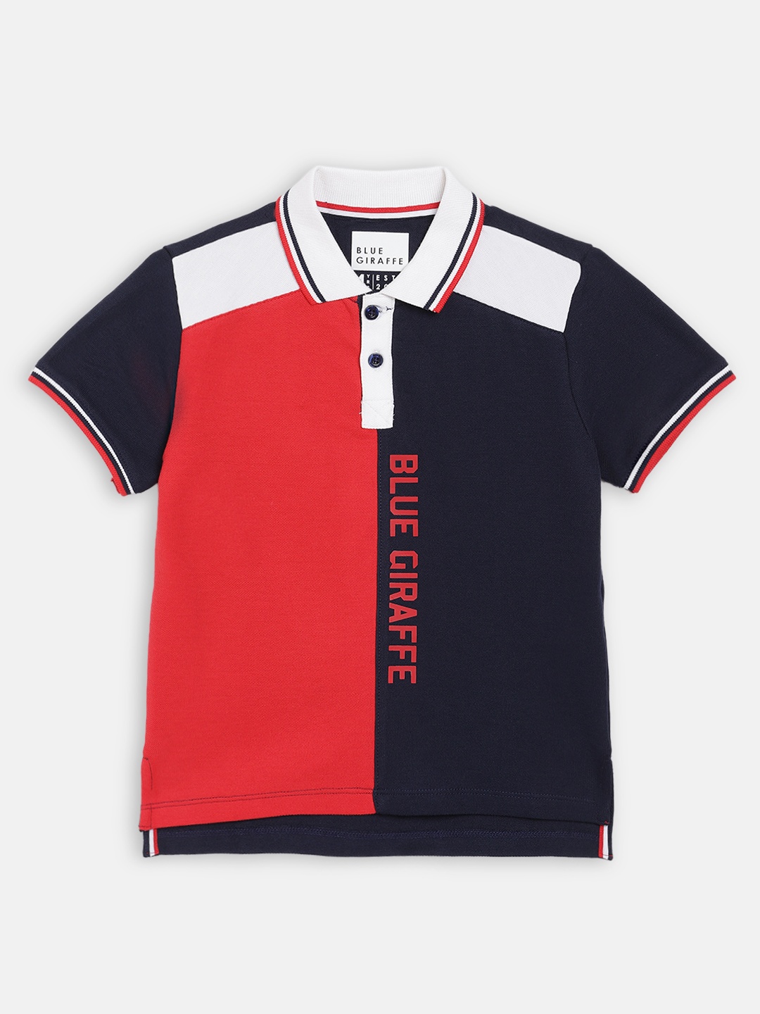 

Blue Giraffe Boys Navy Blue Colourblocked Polo Collar T-shirt