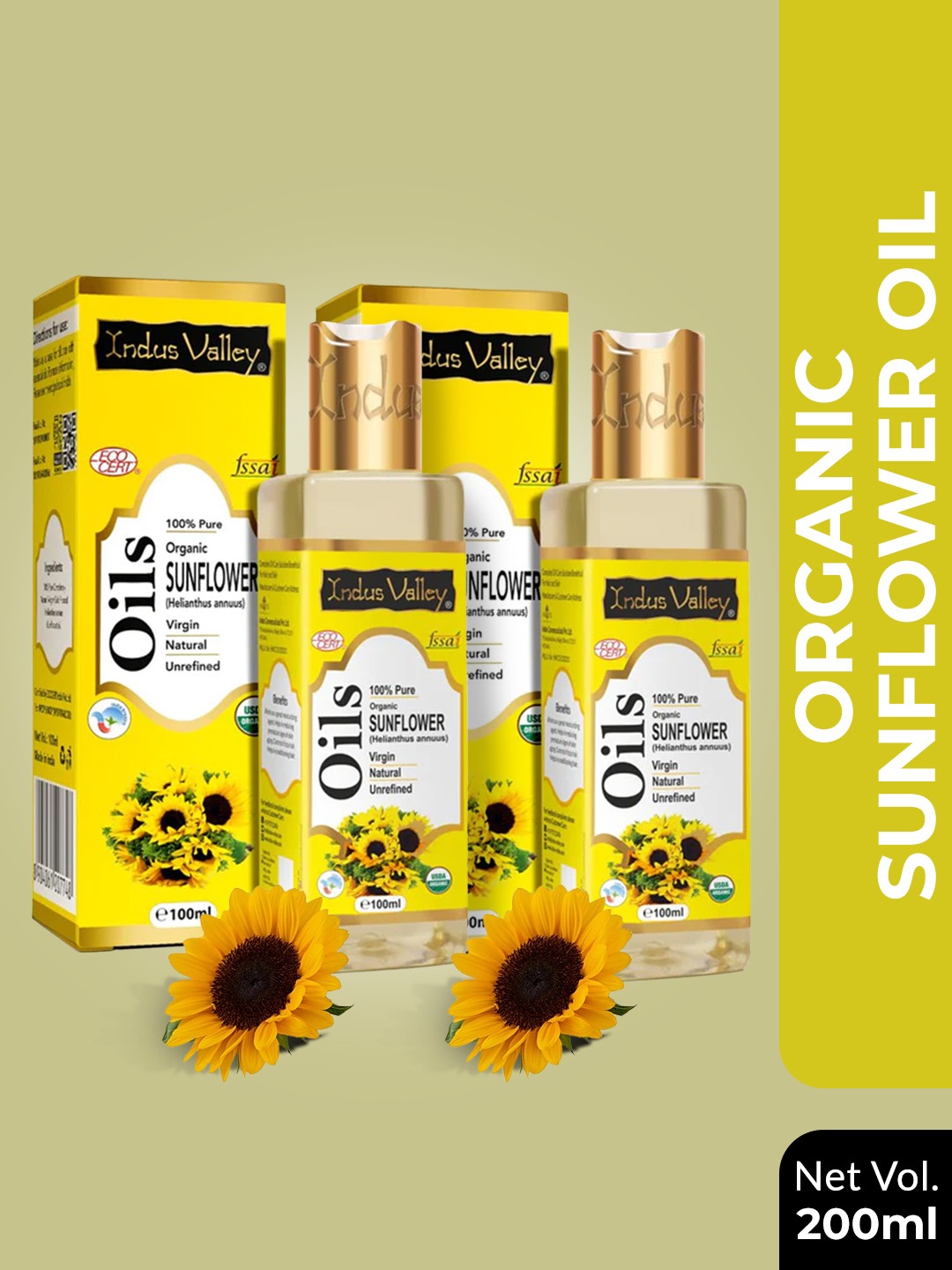 

Indus Valley Pack of 2 Sunflower Carrier Oil 100 ml, Green