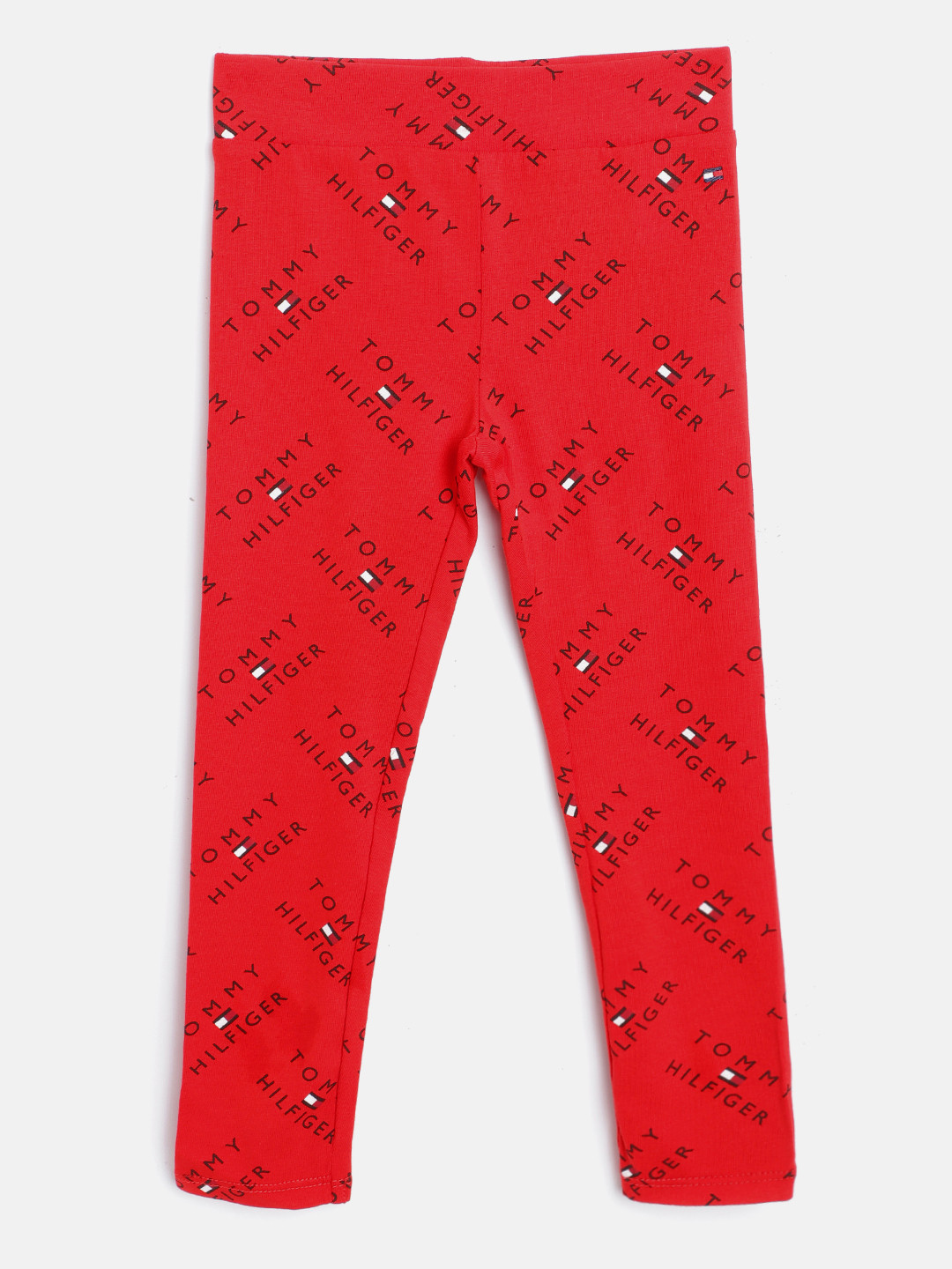 

Tommy Hilfiger Girls Red & Black Brand Logo Print Ankle-Length Leggings
