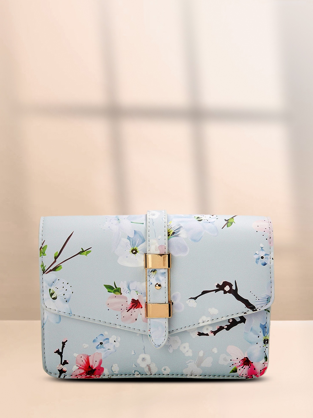 

Ginger by Lifestyle Blue Floral Printed Structured Sling Bag