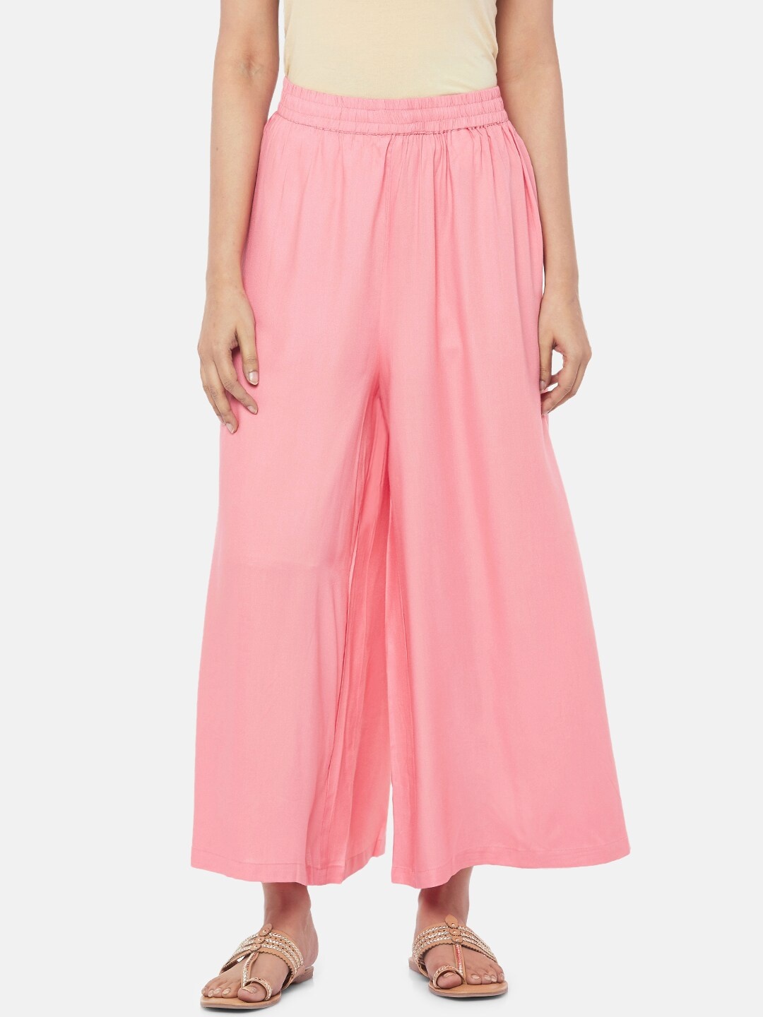 

RANGMANCH BY PANTALOONS Women Coral Solid Flared Palazzos