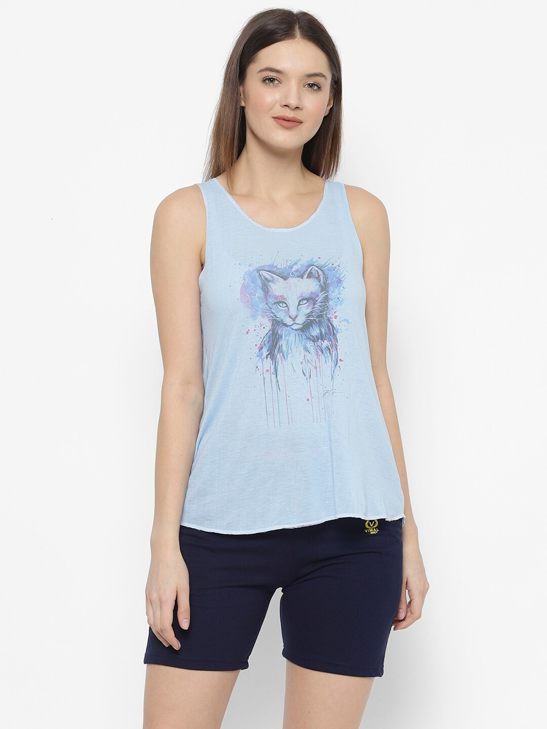 

VIMAL JONNEY Women Blue & Purple Printed Night suit