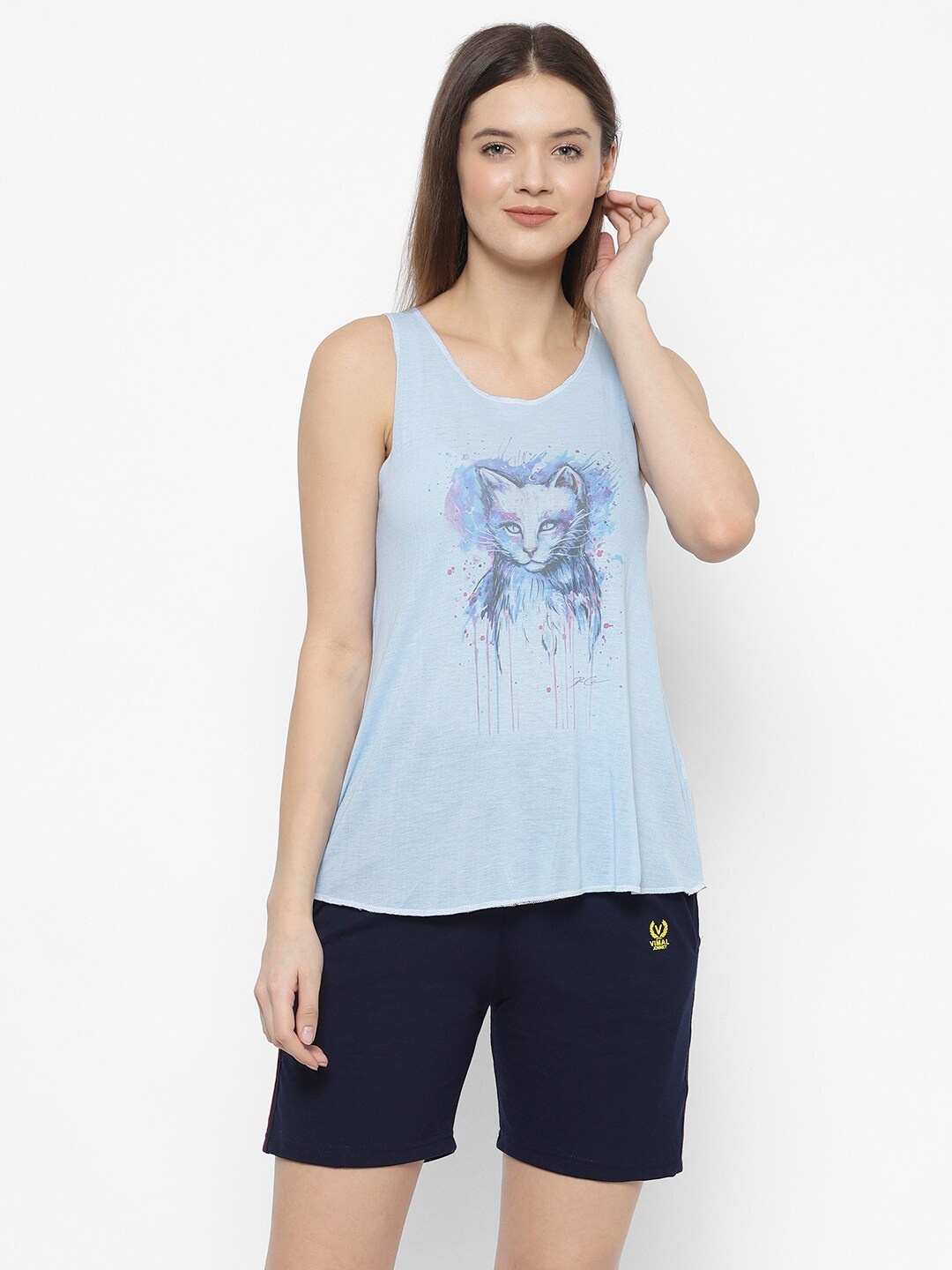 

VIMAL JONNEY Women Blue Printed Night suit