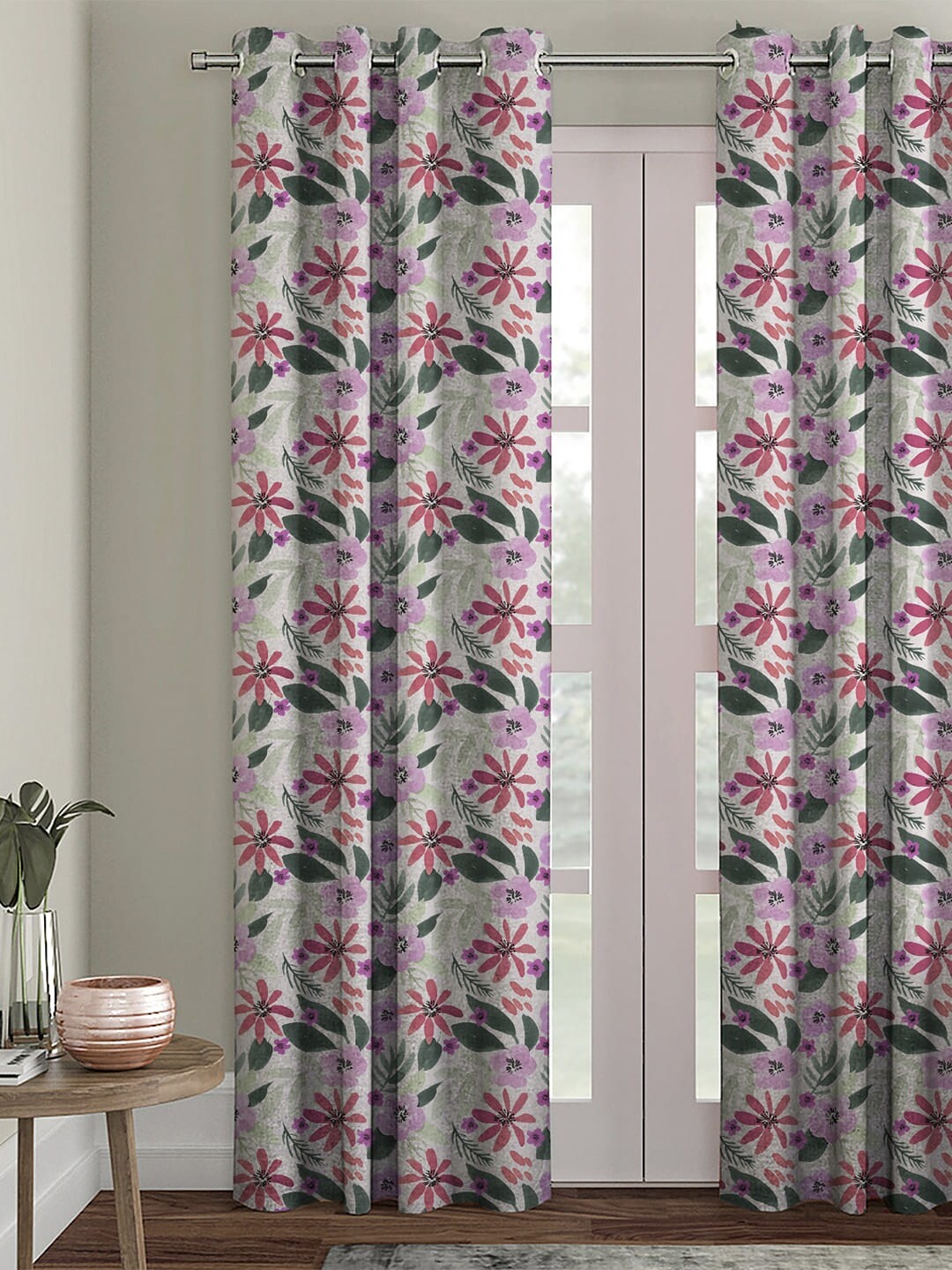 

HOUZZCODE Grey & Green Single Black Out Door Curtain