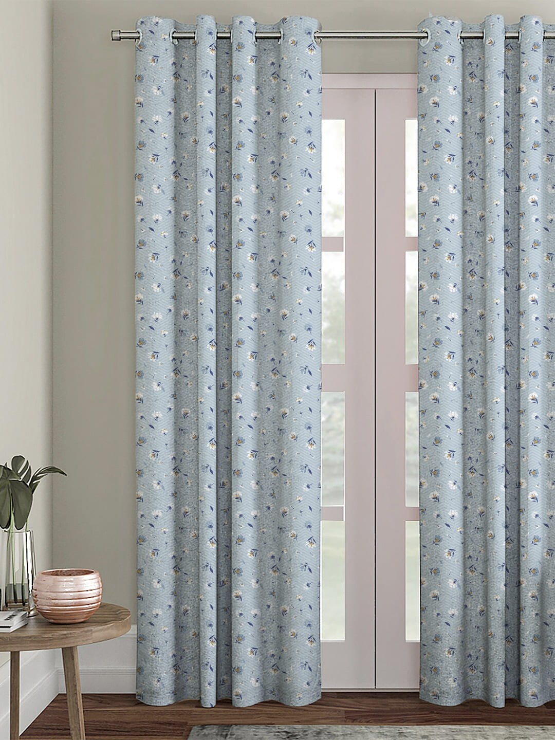 

HOUZZCODE Blue & Grey Black Out Long Door Curtain