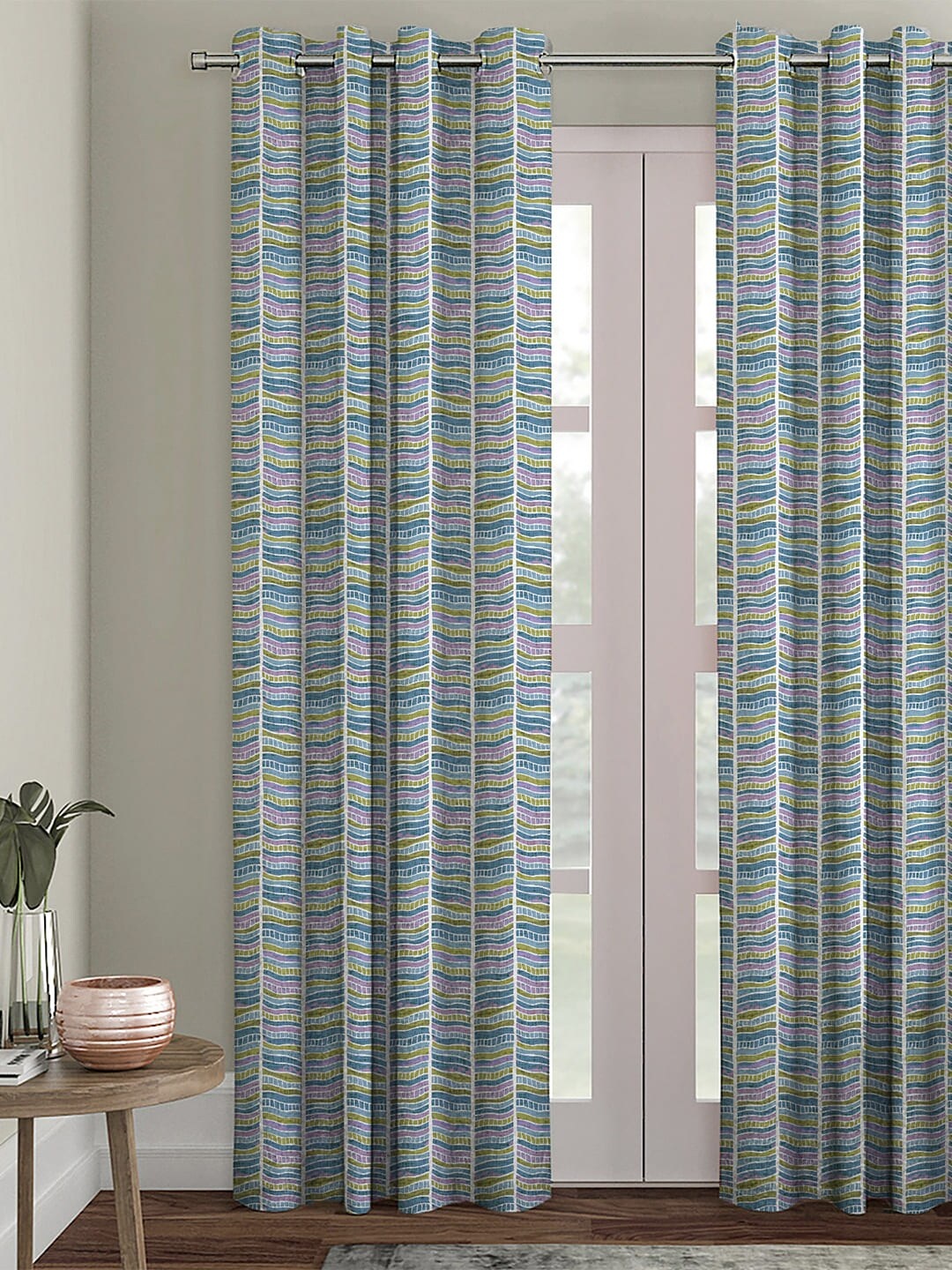 

HOUZZCODE Blue & Purple Single Black Out Door Curtain