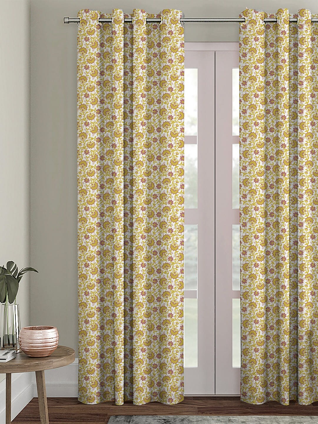 

HOUZZCODE Unisex Yellow Printed Curtains, Cream