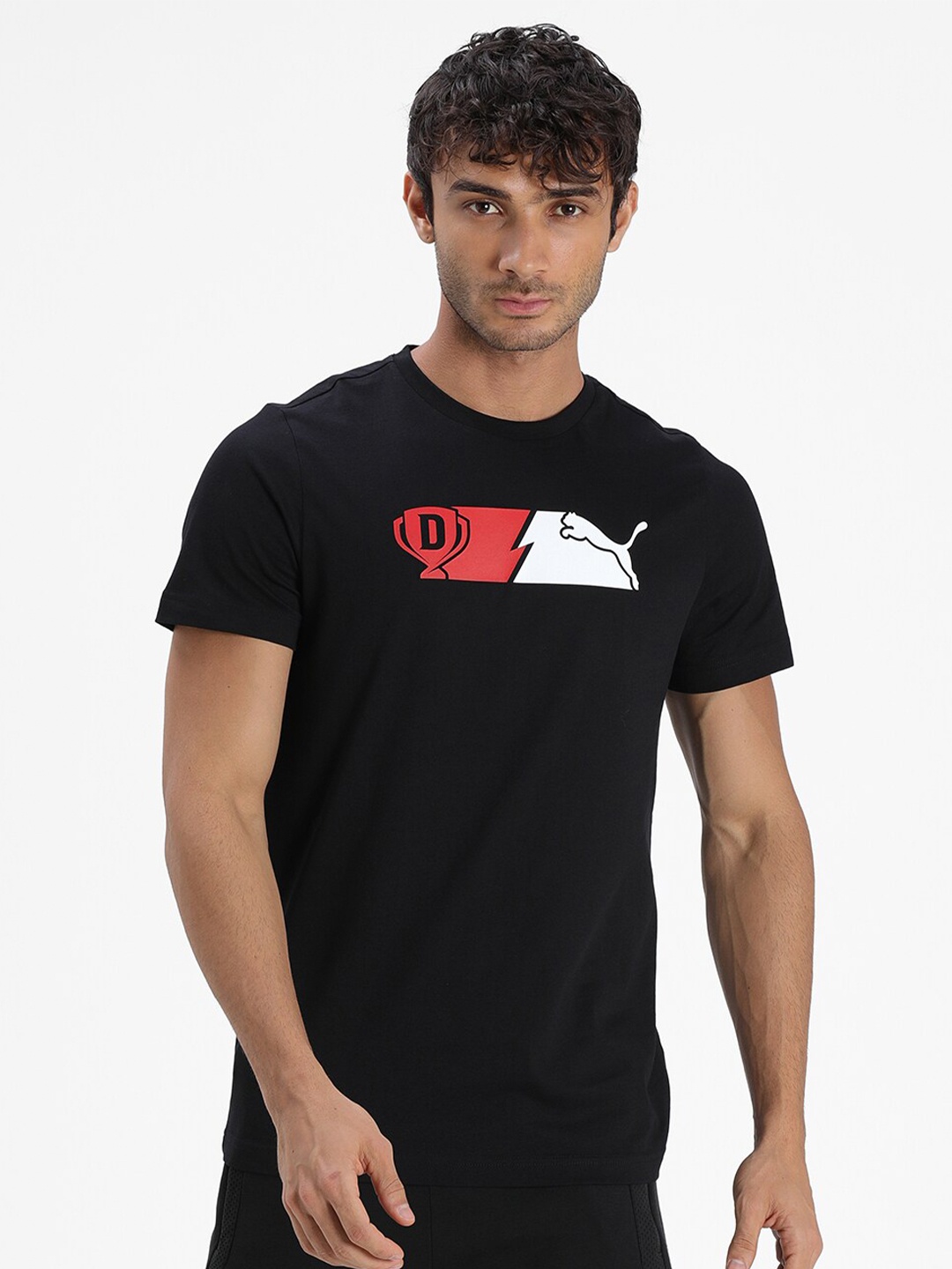 

Puma Men Black Printed D11xPUMA Logo Round Neck Cotton T-shirt