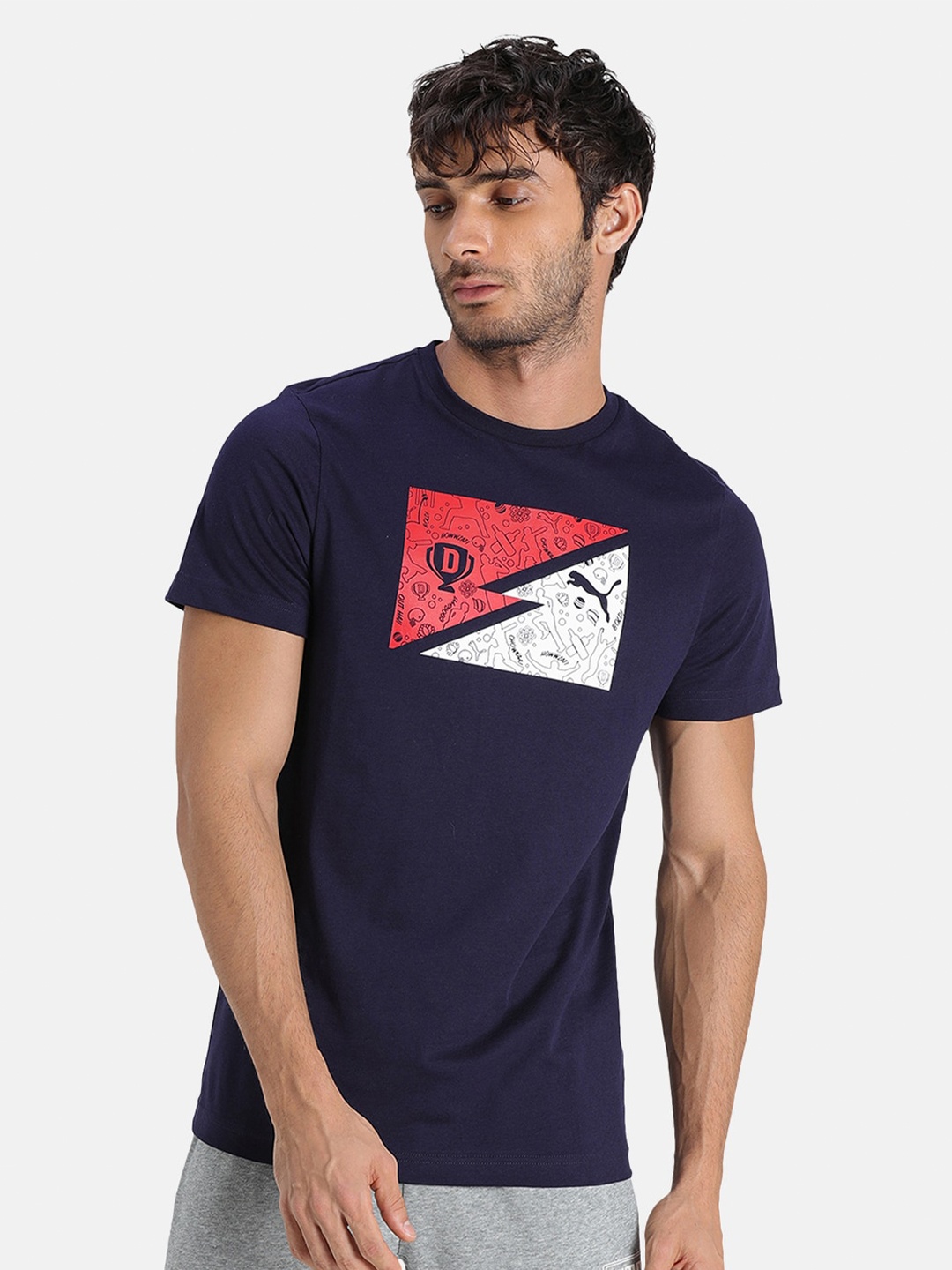 

PUMA x Dream11 Men Blue Printed Round Neck Cotton T-shirt