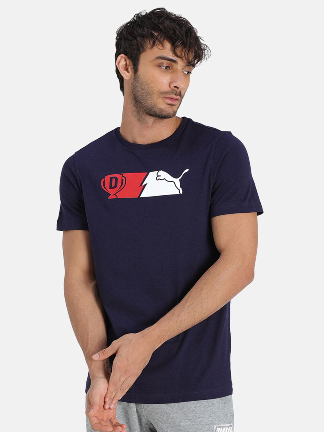 

Puma Men Navy Blue Printed D11xPUMA Logo T-shirt