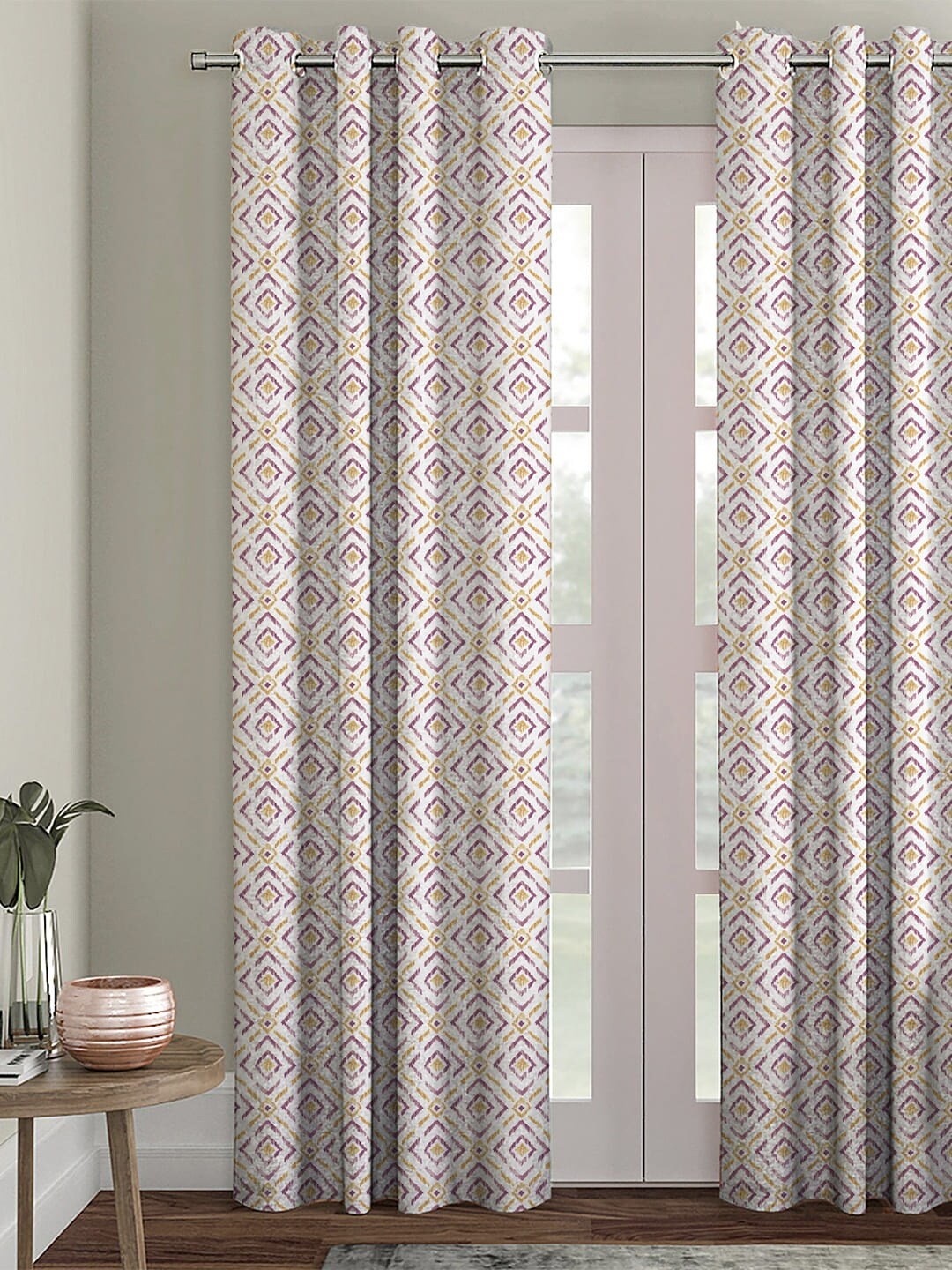 

HOUZZCODE White & Purple Black Out Long Door Curtain