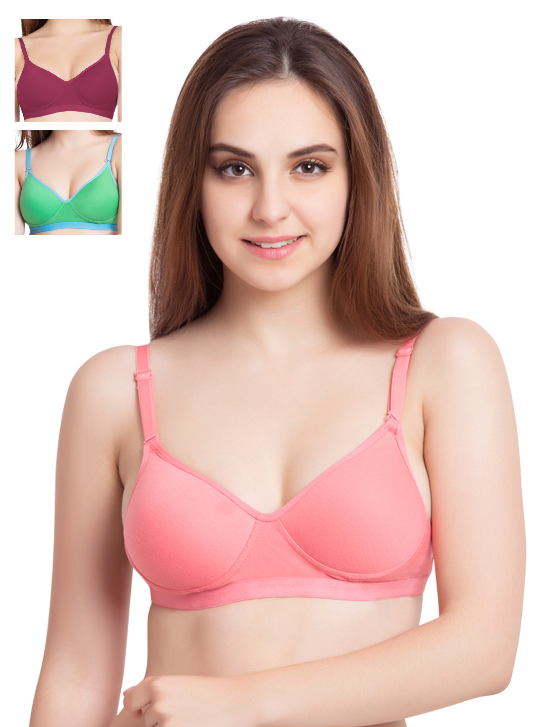 

Tweens Pack of 3 Medium-Coverage T-shirt Bras 1313, Coral