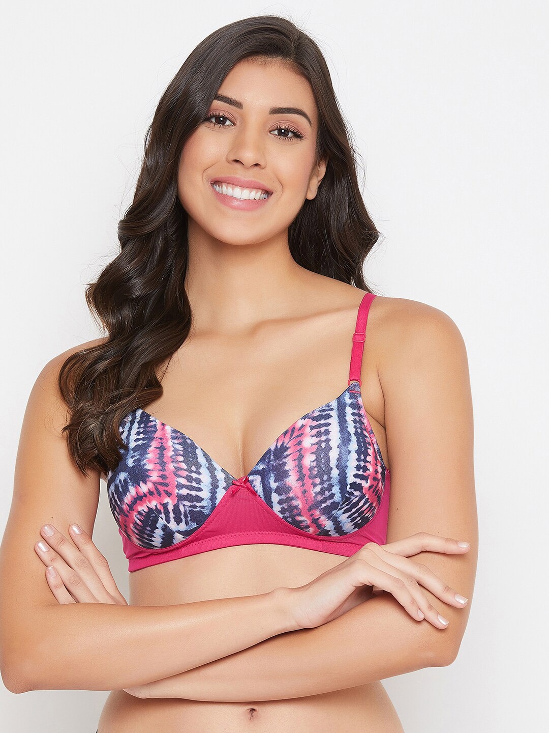 

Clovia Pink & Blue Printed Non-Wired Lightly Padded Push-Up Bra BR2023A1430C