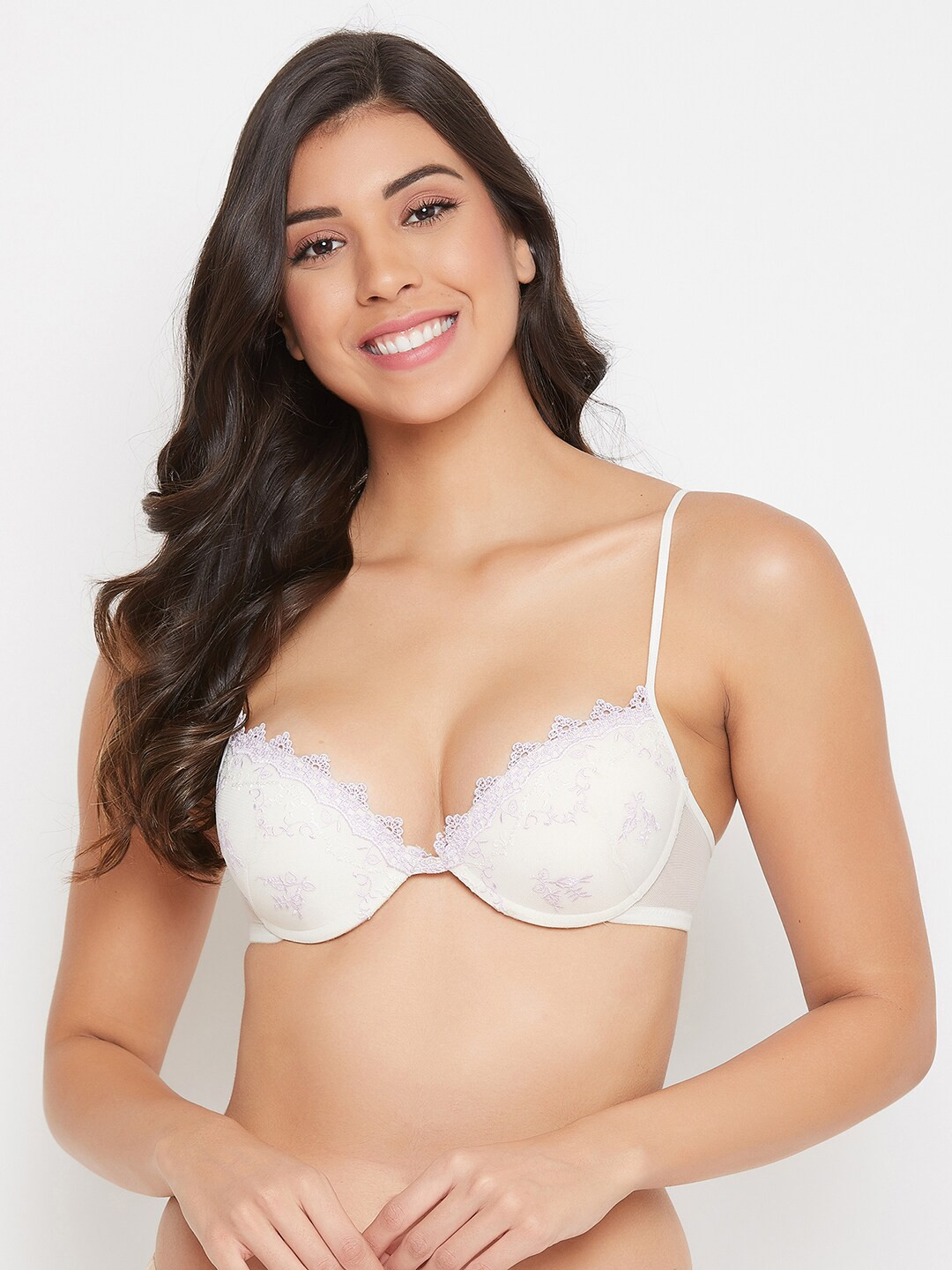 

Clovia White Lace Underwired Lightly Padded Push-Up Bra BR2197A1832B