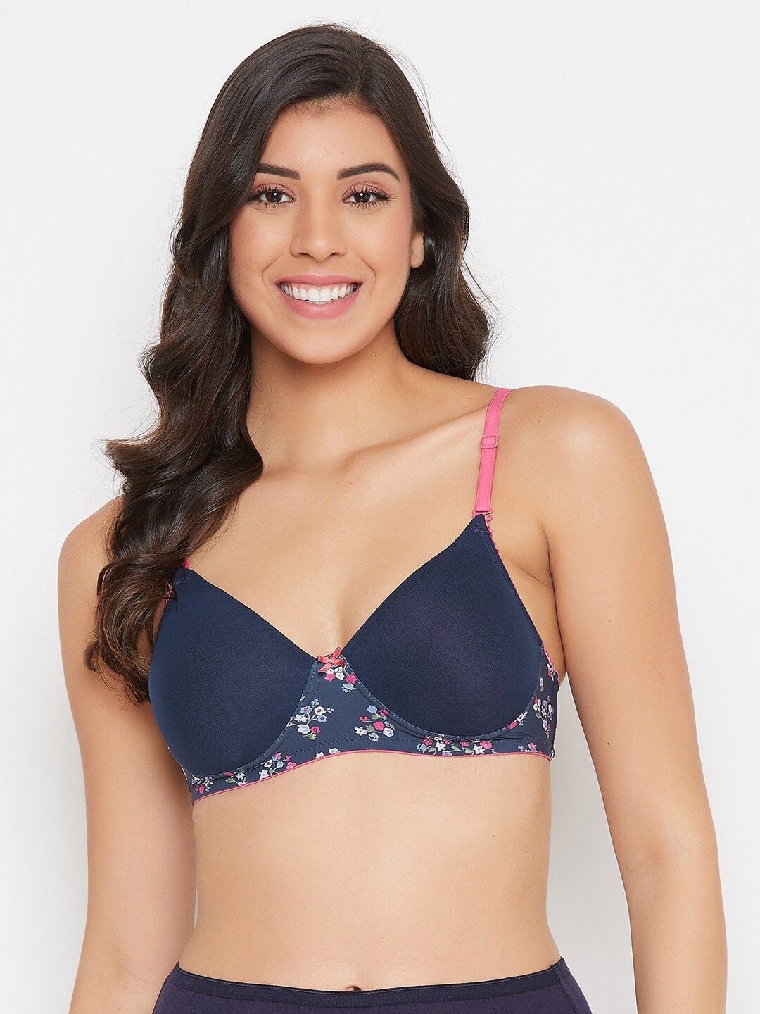 

Clovia Navy Blue Printed Non-Wired Lightly Padded T-shirt Bra BR2226P0836E