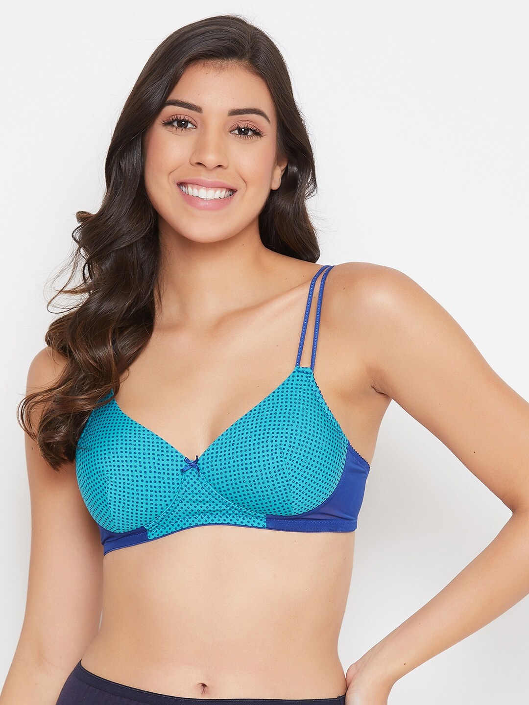 

Clovia Blue Printed Non-Wired Lightly Padded T-shirt Bra BR1474M0842B