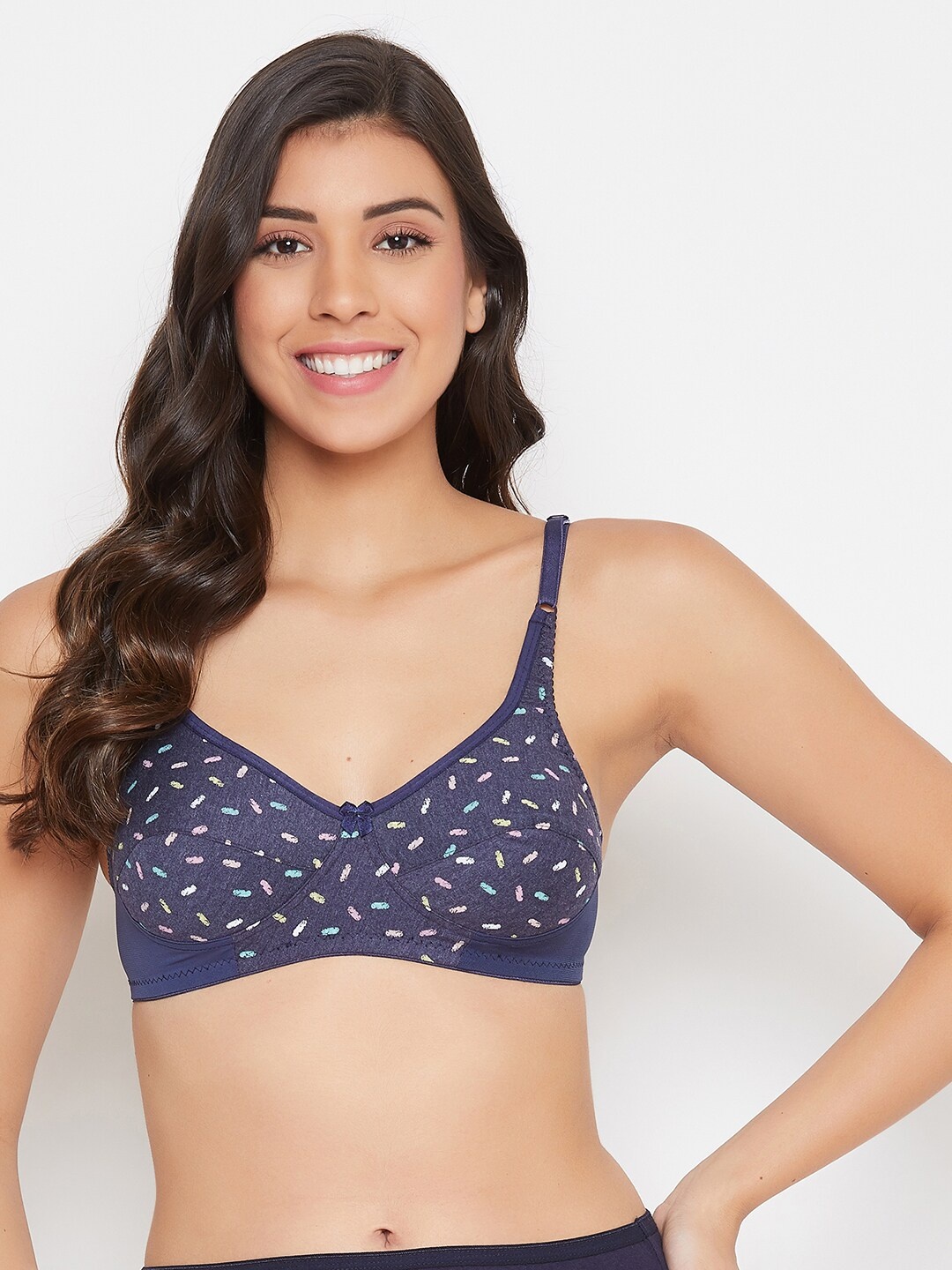 

Clovia Navy Blue Feather Printed Non-Wired Non Padded Everyday Bra BR1797Z0832B