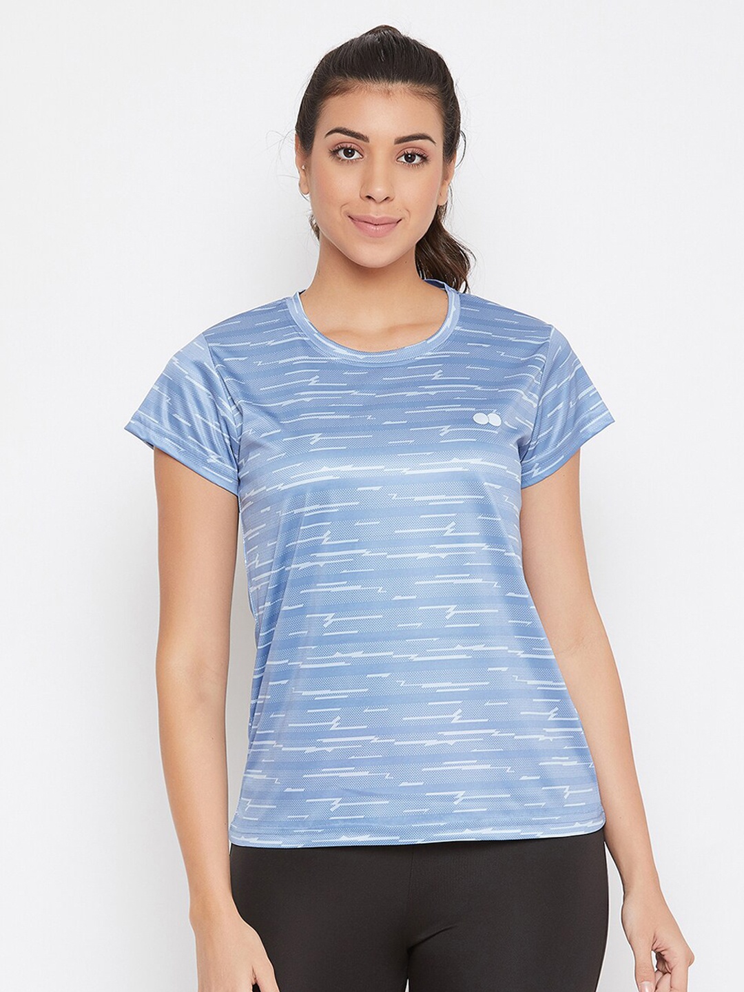

Clovia Women Blue & White Printed Slim Fit Round Neck T-shirt