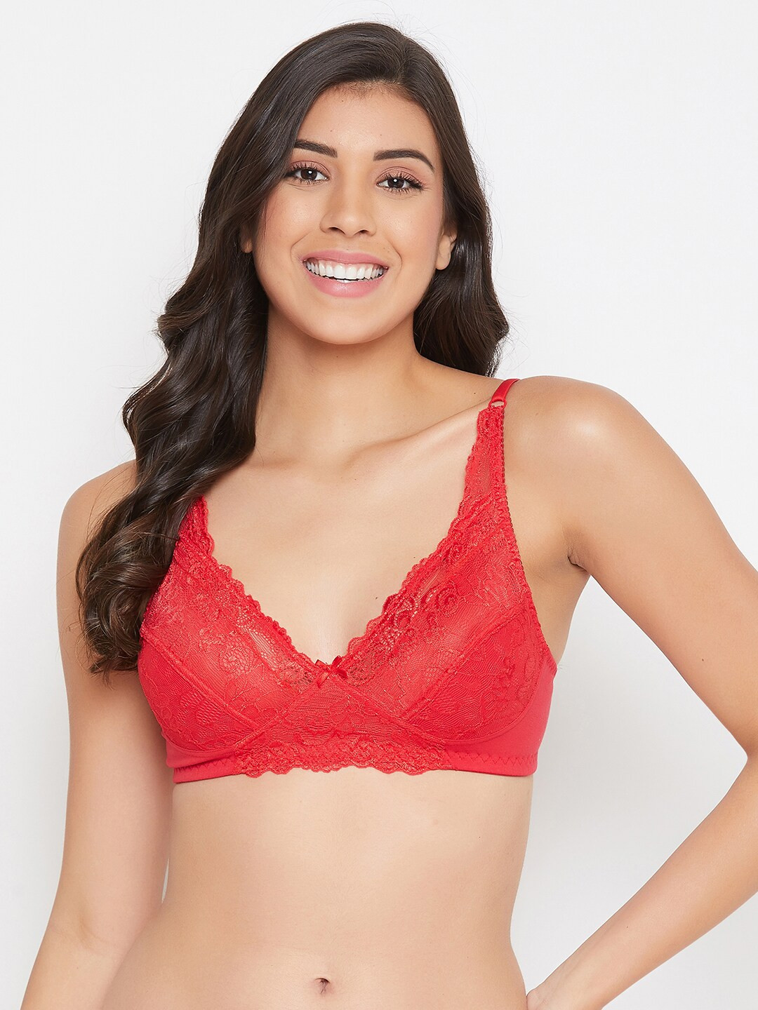 

Clovia Red Lace Non-Wired Non Padded Everyday Bra BR2191P0436E-Red