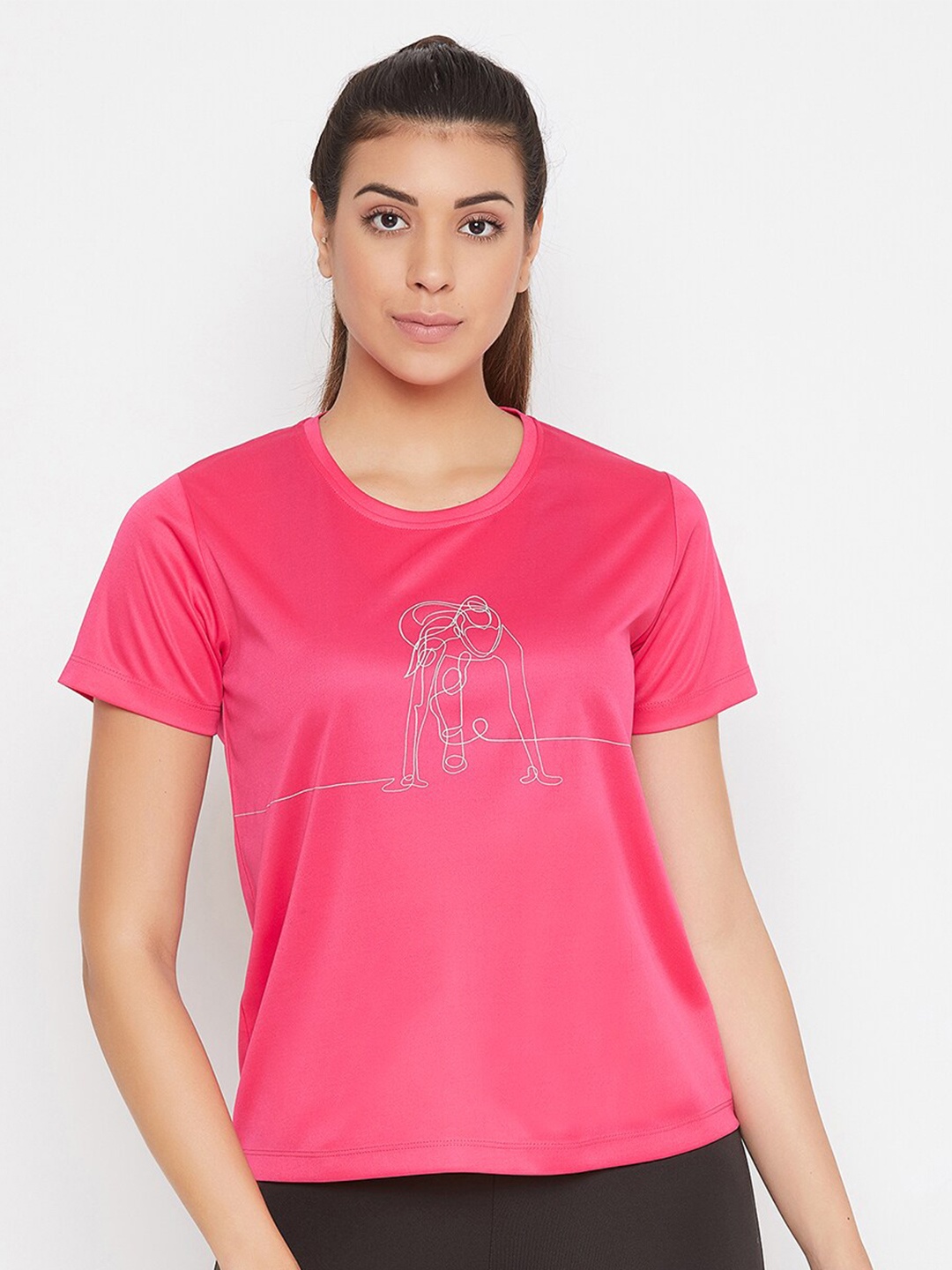 

Clovia Comfort Fit Graphic Print Active T-shirt, Pink