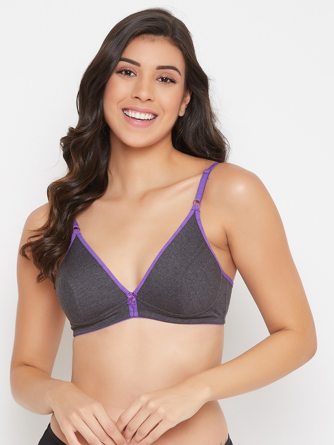 

Clovia Charcoal Grey & Purple Solid Non-Wired Non Padded Everyday Bra BR2131S0532B
