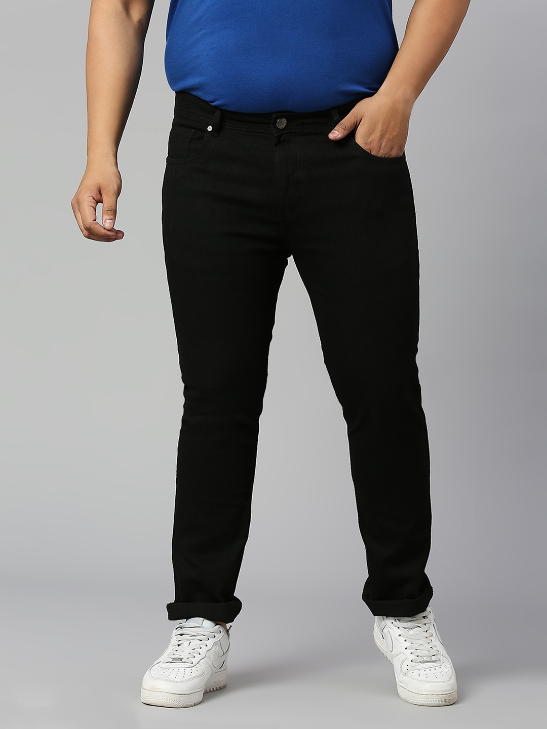 

Freeform by High Star Men Plus Size Black Mid-Rise Clean Look Slim Fit Jeans