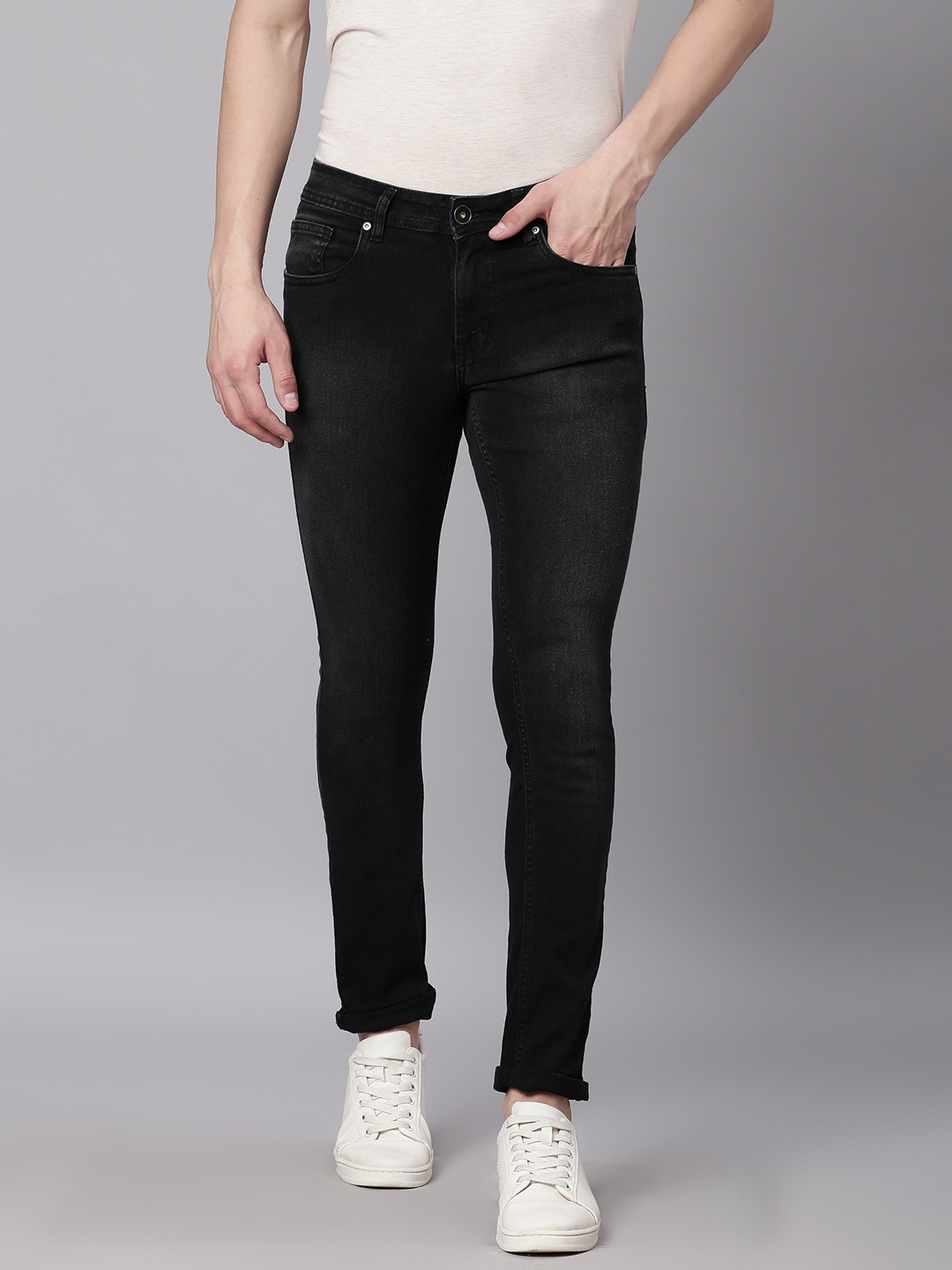 

Freeform by High Star Men Plus Size Black Solid Mid Rise Clean Look Slim Fit Jeans