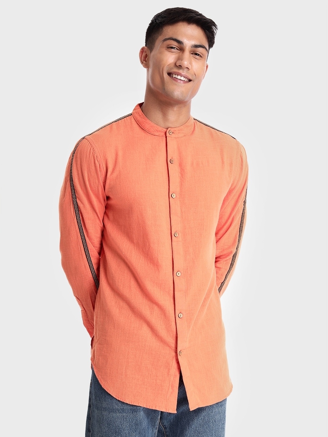 

Bewakoof Men Orange Regular Fit Solid Pure Cotton Tape Casual Shirt