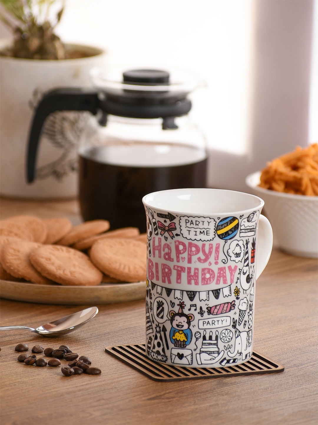 

CLAY CRAFT Unisex Multi Printed Mug, White