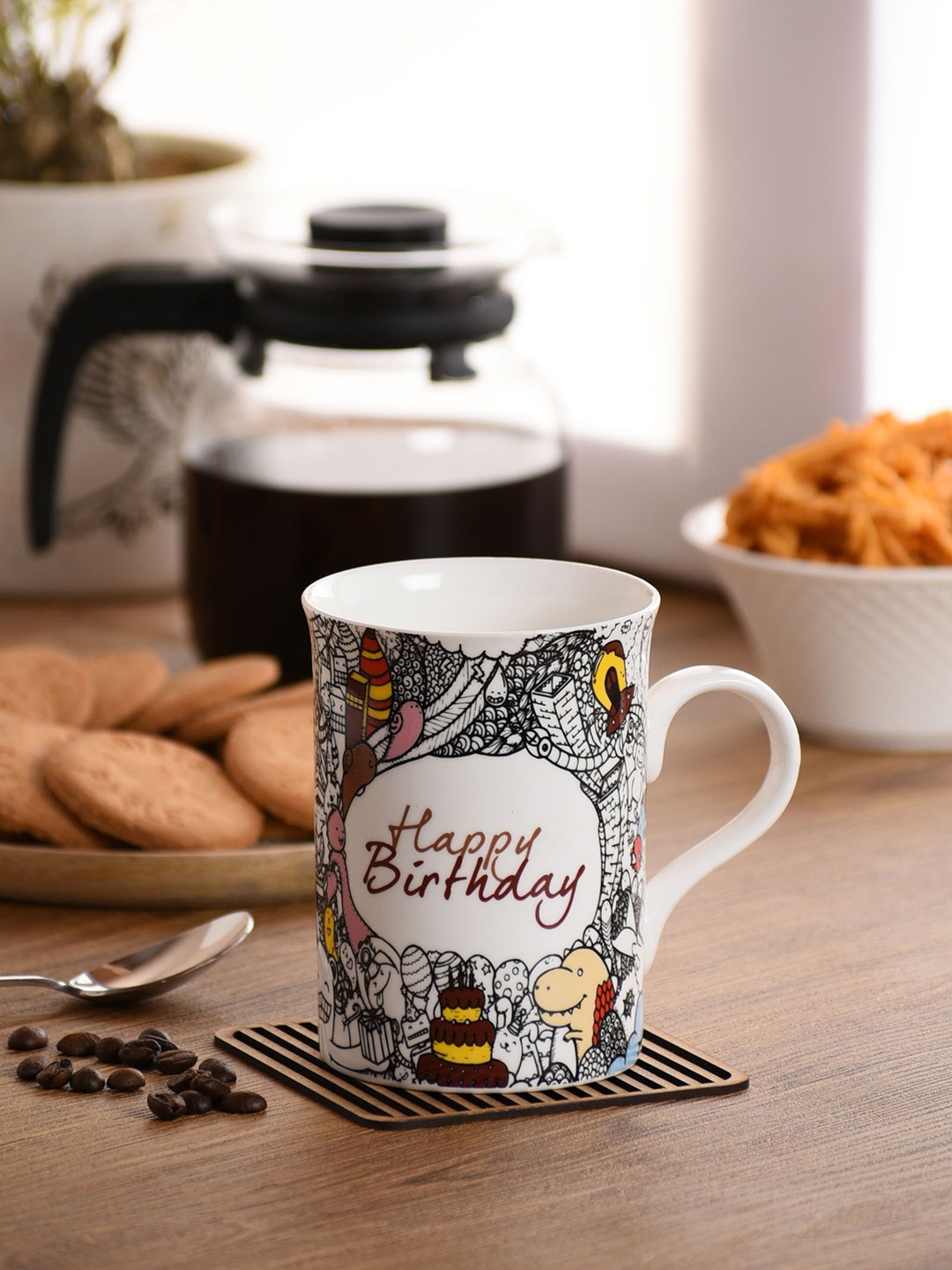 

CLAY CRAFT White & Black Printed Ceramic Mug