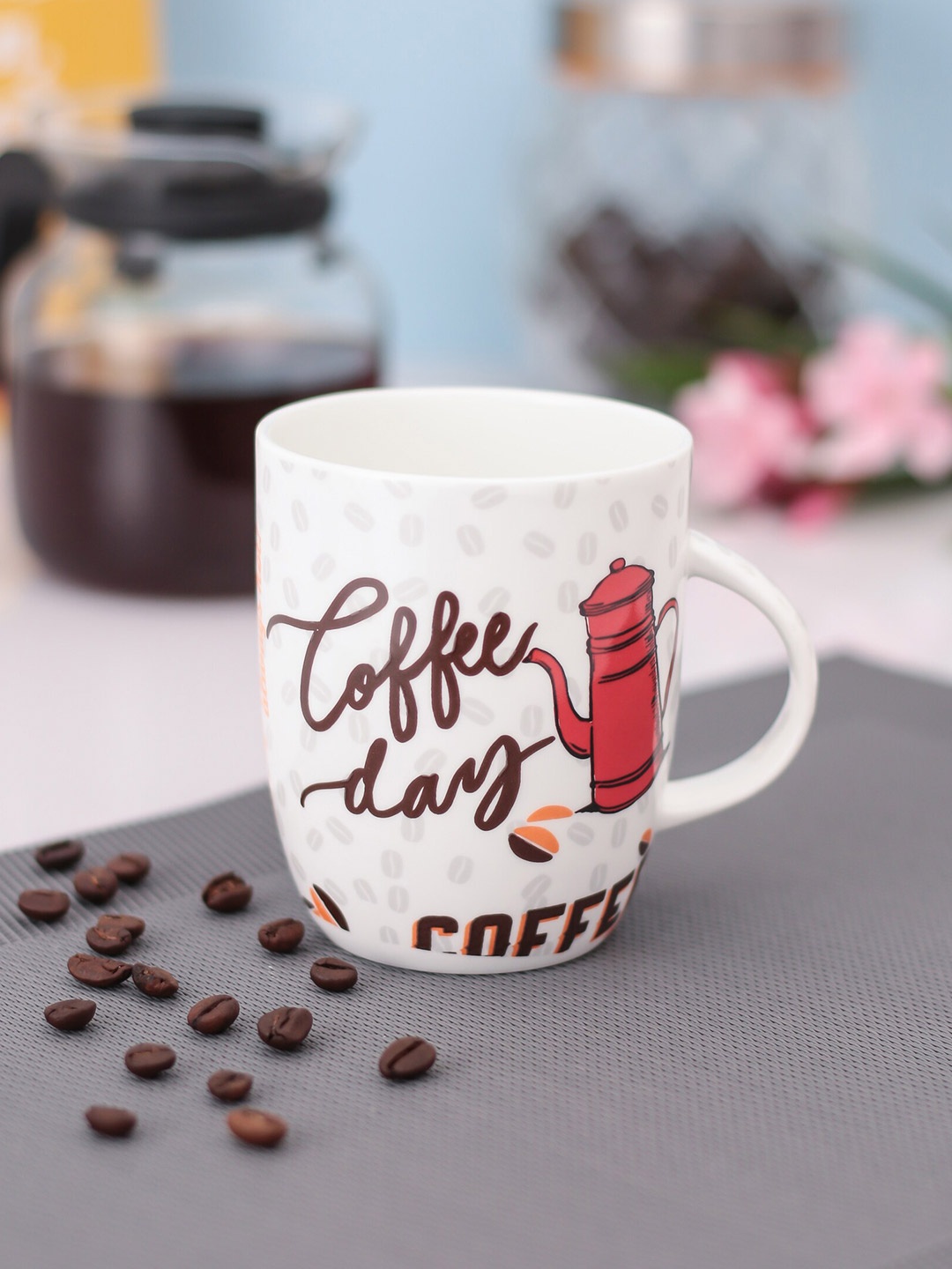 

CLAY CRAFT White & BrownPrinted Ceramic Mugs Set