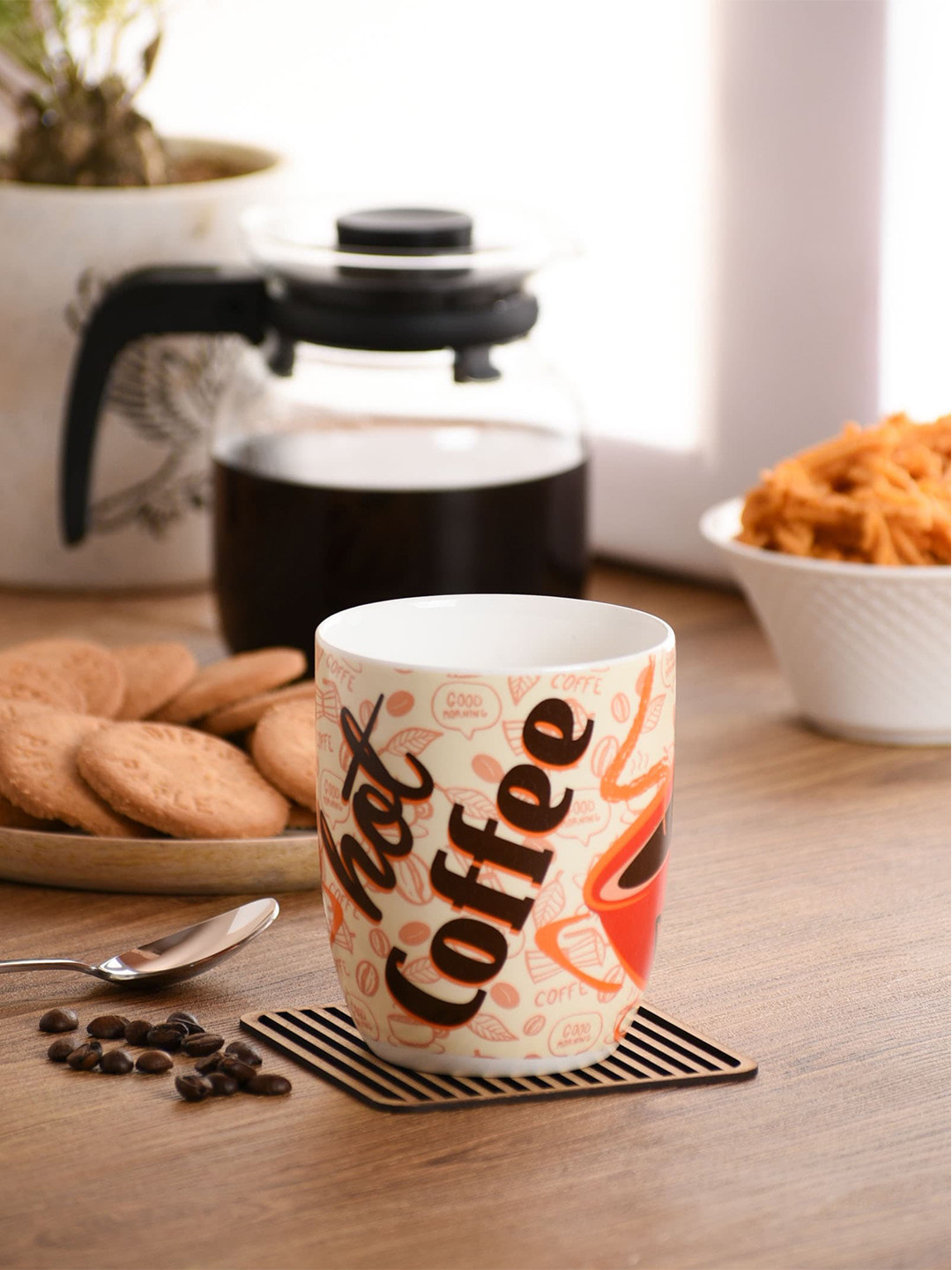 

CLAY CRAFT White & Brown Printed Ceramic Mug 300 ml