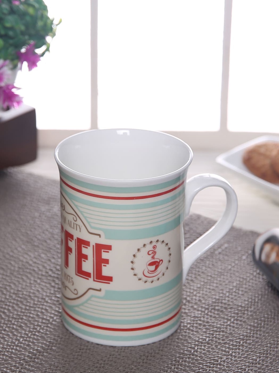 

CLAY CRAFT Set of 2 White & Orange Printed Ceramic Mugs 300 ml