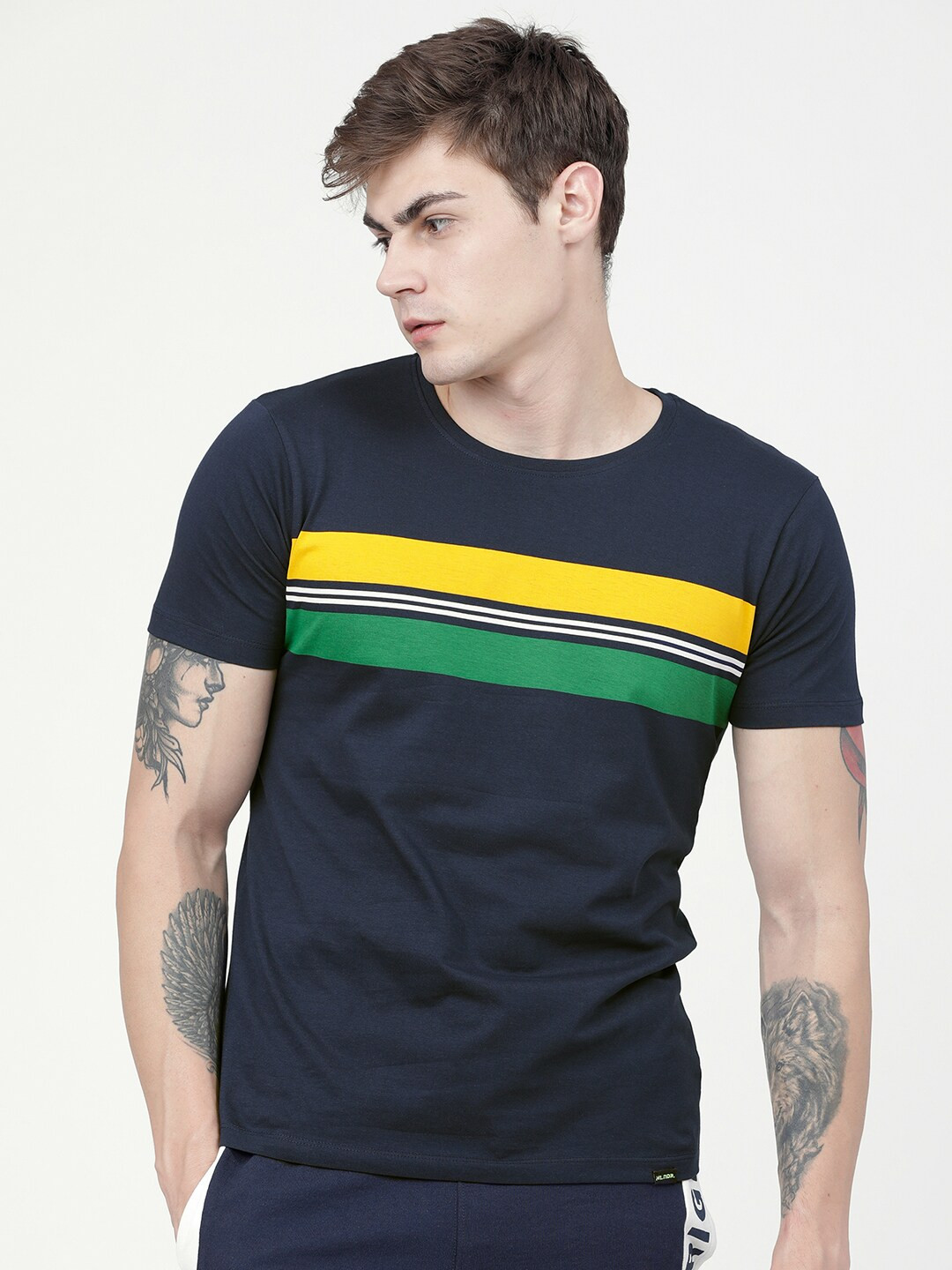 

HIGHLANDER Men Navy Blue Colourblocked Round Neck T-shirt